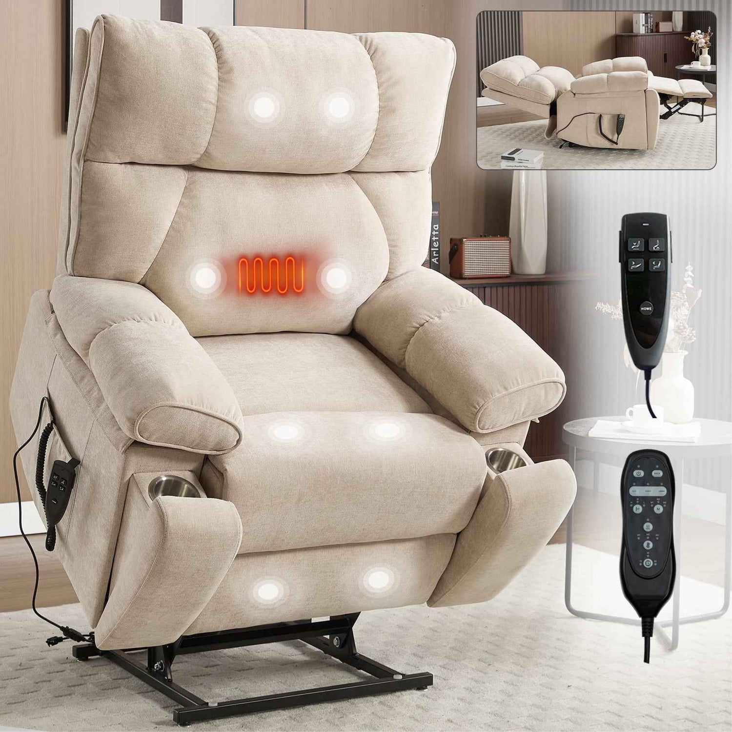 Dual-Motor Power Lift Recliner with Heat & Massage, 350 lb Capacity product image