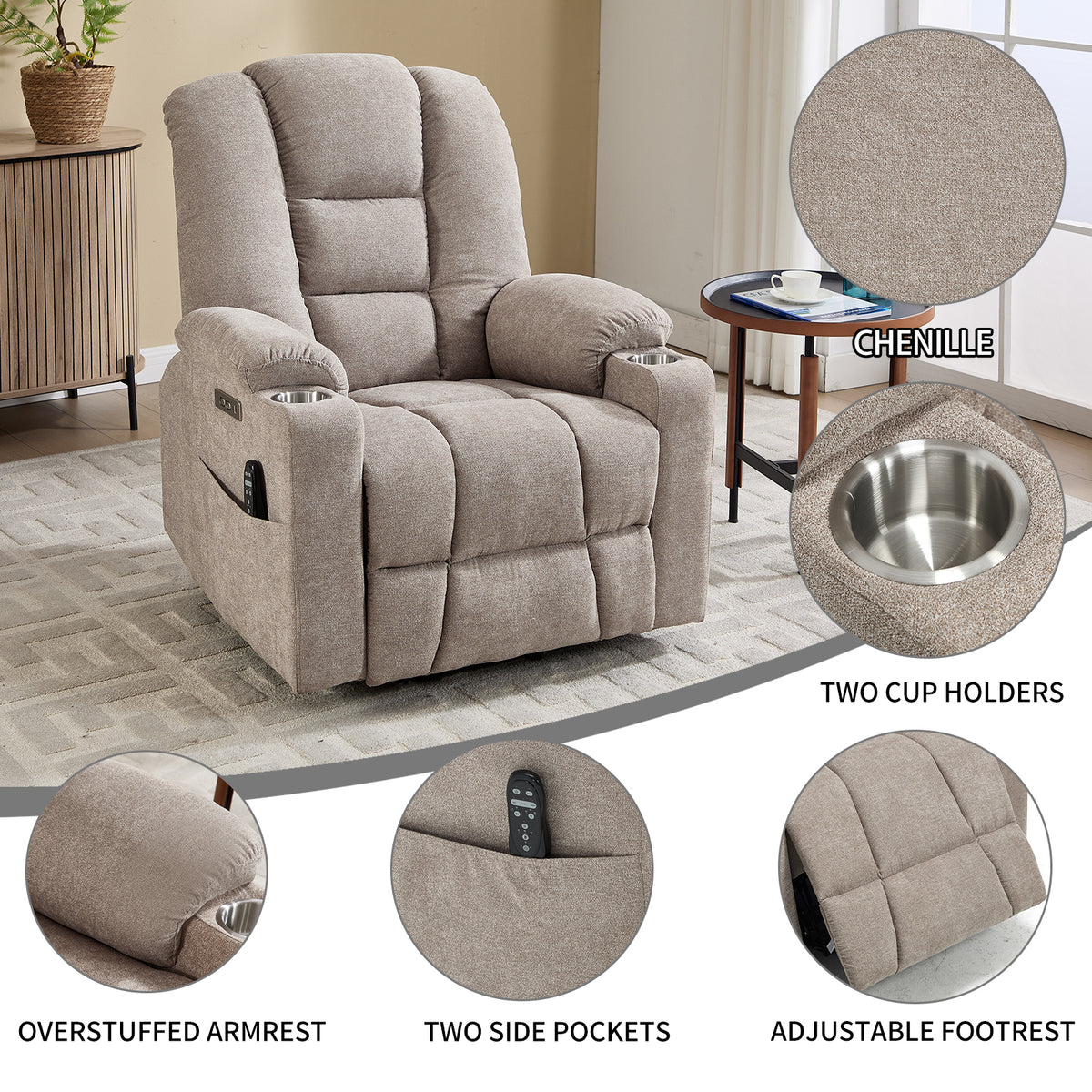 Large Dual-Motor Power Lift Heat & Massage Recliner detail image 47