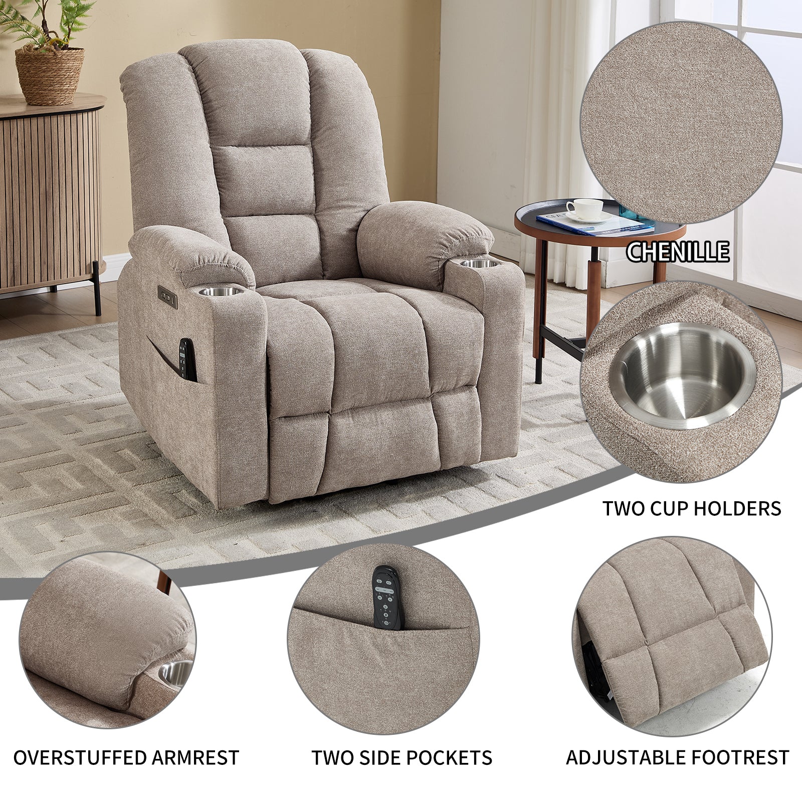 Large Dual-Motor Power Lift Heat & Massage Recliner detail image 47