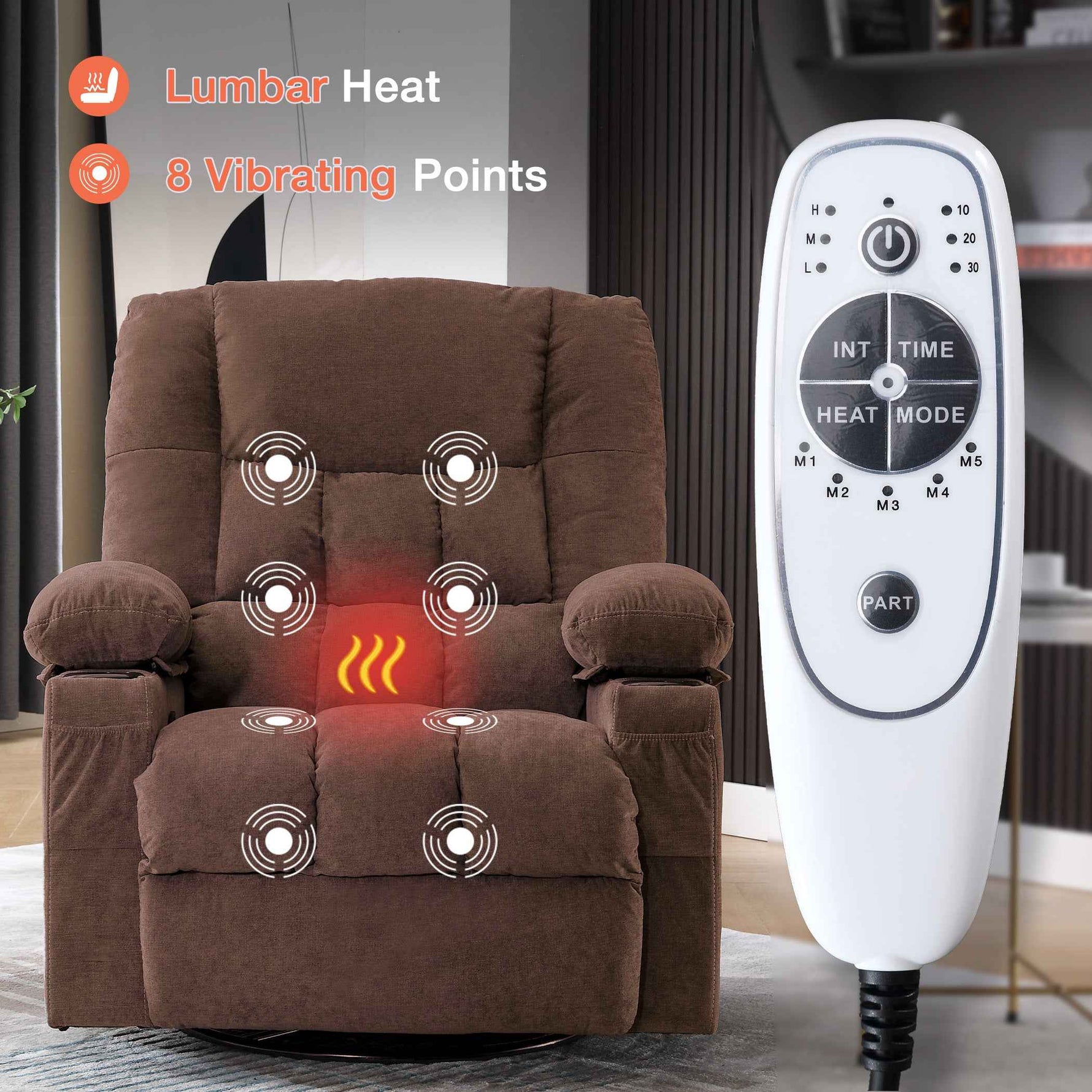 Massage Swivel Rocker Recliner with Vibration, Heat & Ergonomic Lounge Support detail image 11