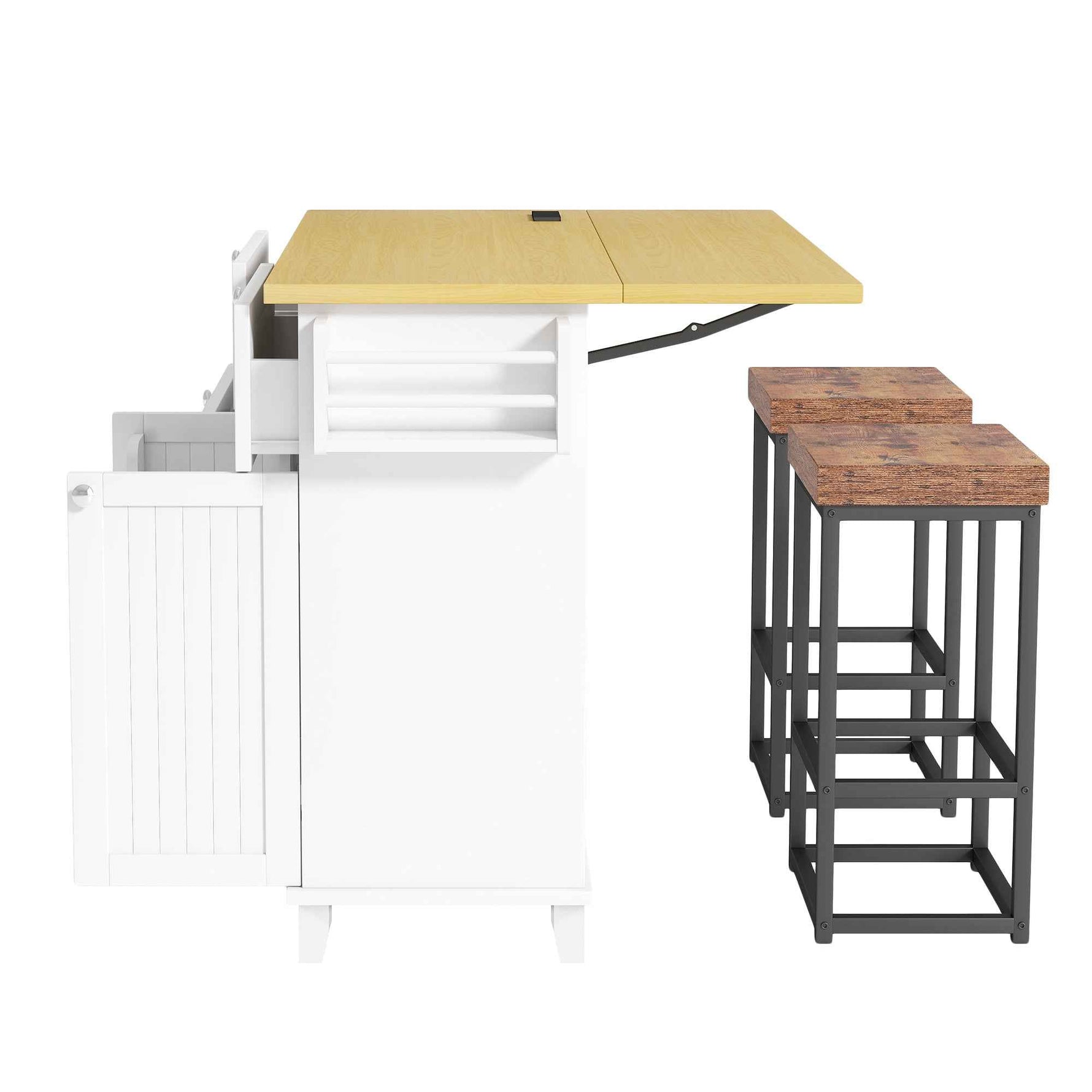 Farmhouse Kitchen Island with Drop Leaf, Power Outlet & 2 Seats product view 29