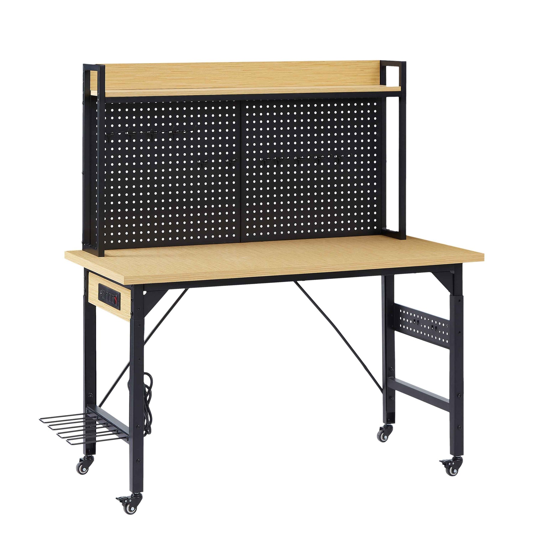 Heavy-Duty Adjustable Workbench with Pegboard & Wheels workshop project bench