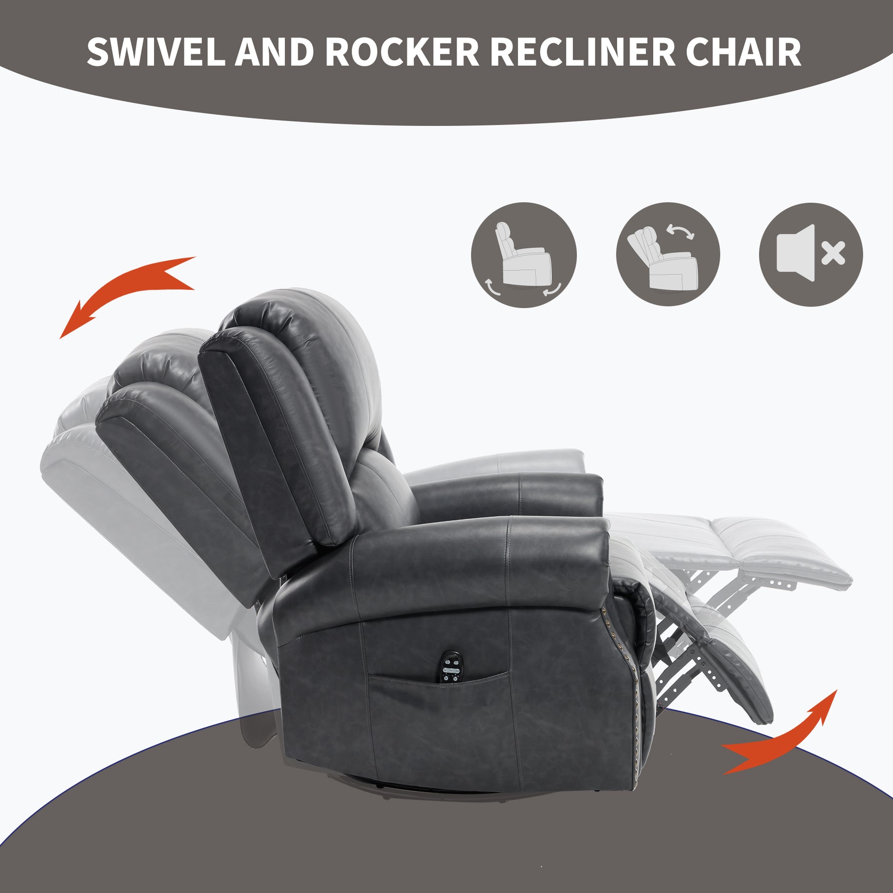 Heat Massage Manual Recliner Chair with Rocker and Swivel for Living Room detail image 71
