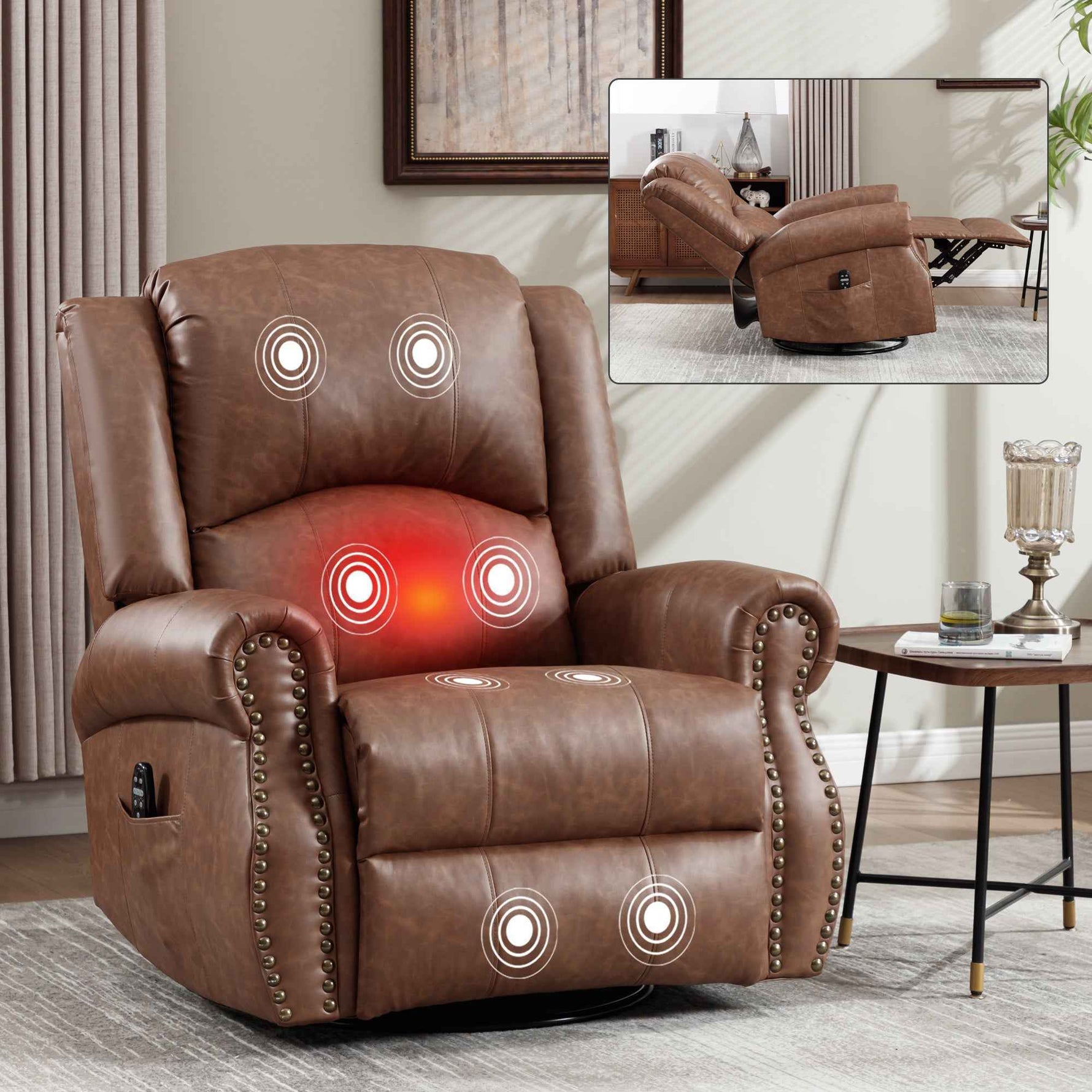 Heat Massage Manual Recliner Chair with Rocker and Swivel for Living Room product image
