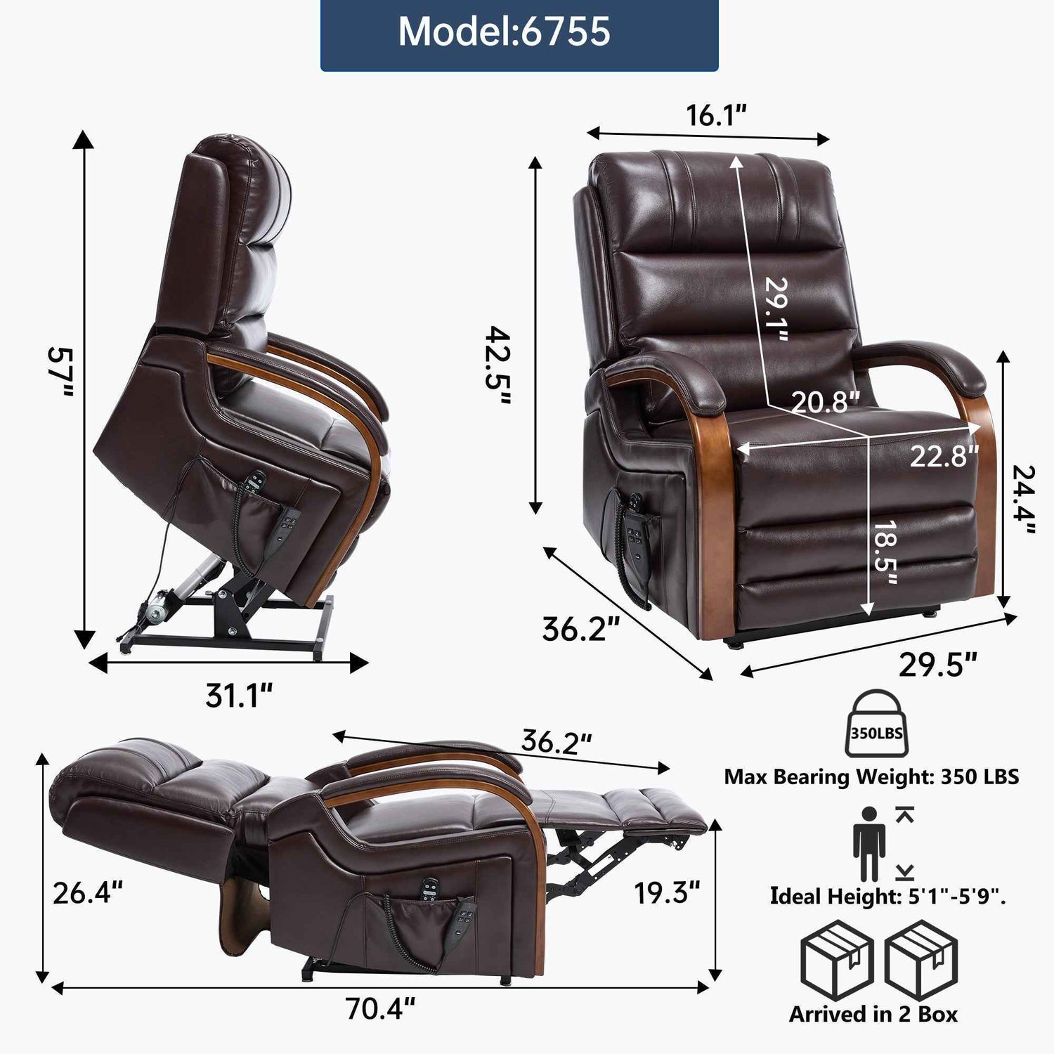 Dual-Motor Leather-Air Power Lift Recliner detail image 2