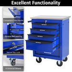 Rolling 5-Drawer Steel Tool Chest with Stainless Steel Top for workshop, garage, storage, or utility use