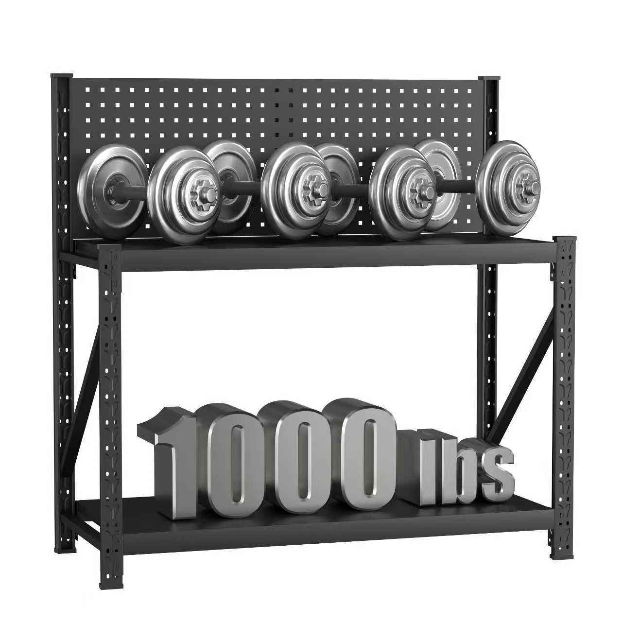 Heavy-Duty Metal Shelving & Workbench with Pegboard, 3000 lb Capacity for workshop, garage, storage, or utility use