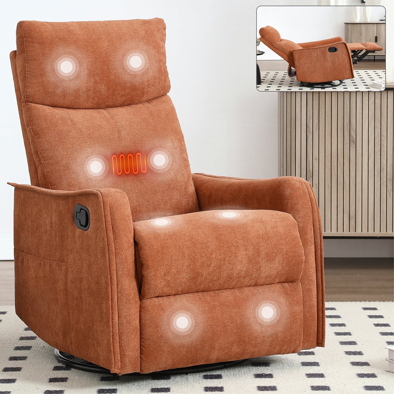 Heat Massage Manual Recliner Chair with Rocker and Swivel in Fabric for Living Room detail image 19