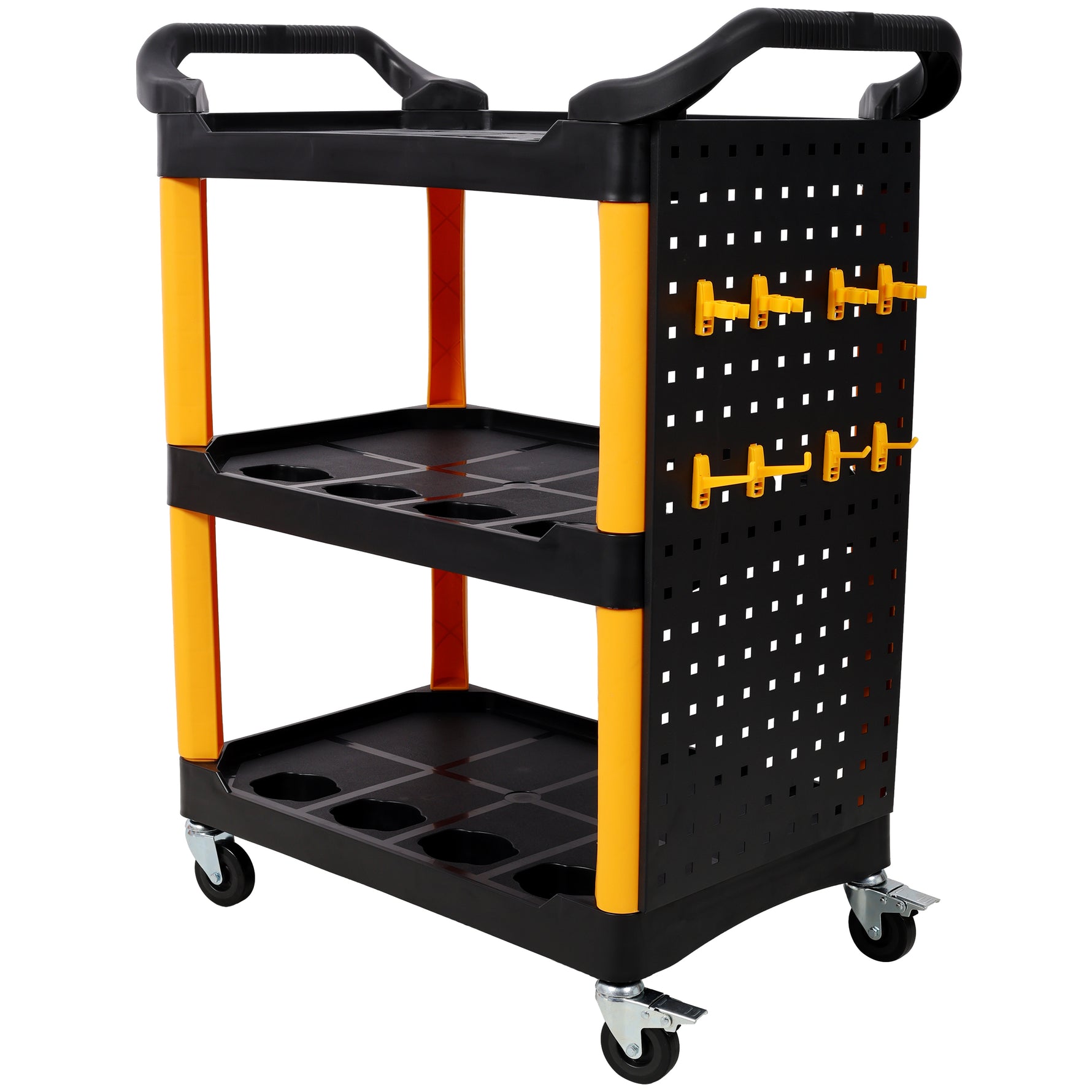 3-Tier Rolling Auto Detail Cart with Panel & Hooks for workshop, garage, storage, or utility use
