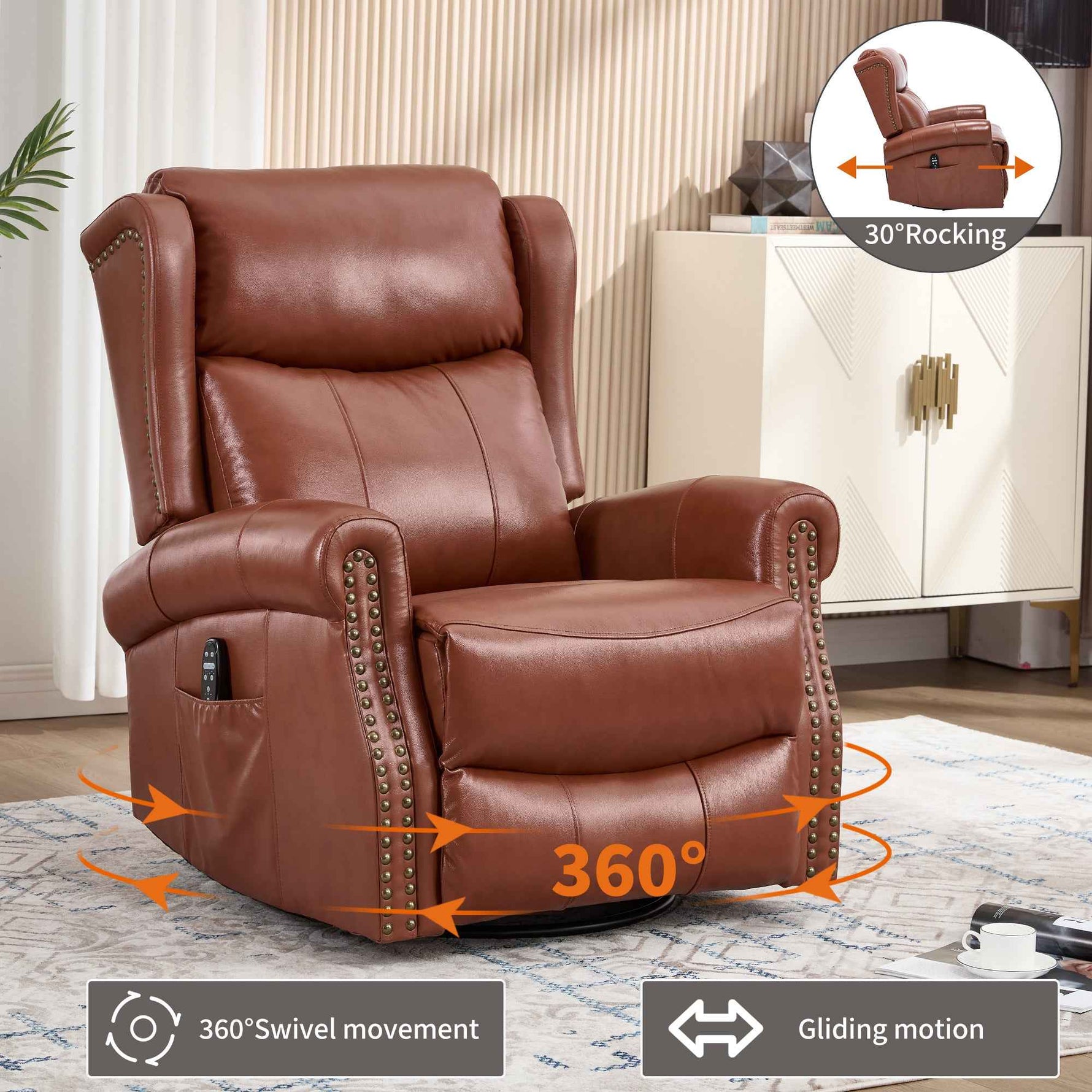 Heat Massage Manual Recliner Chair with Rocker and Swivel for Living Room detail image 127