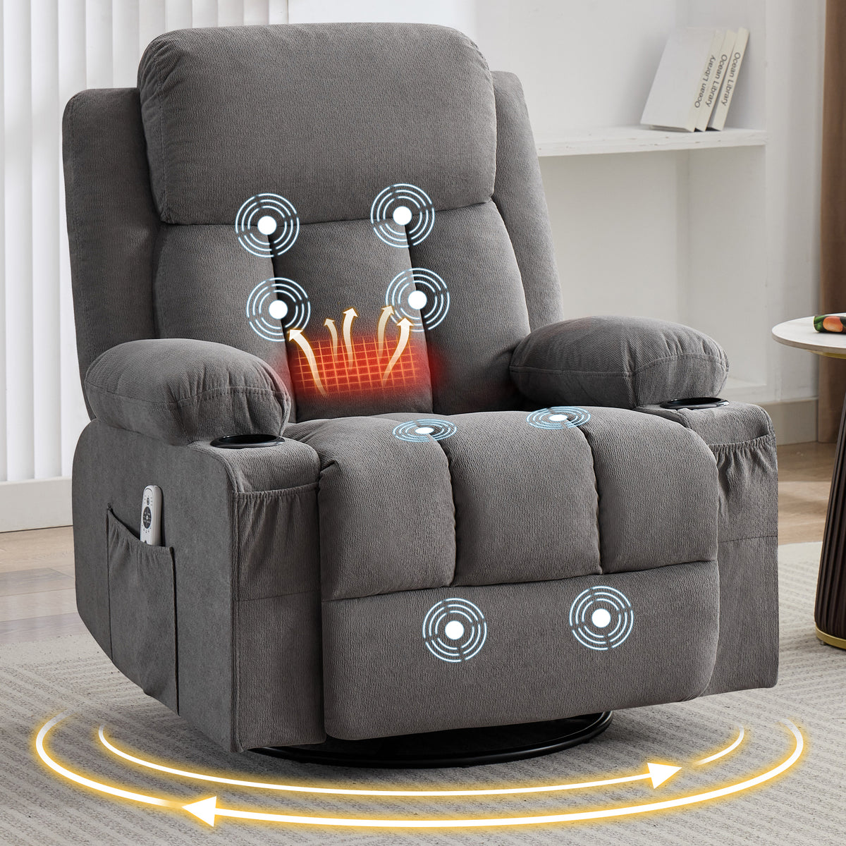 Swivel Rocker Recliner Chair with Vibration Massage, Heat, USB Port and Cup Holderrs detail image 36