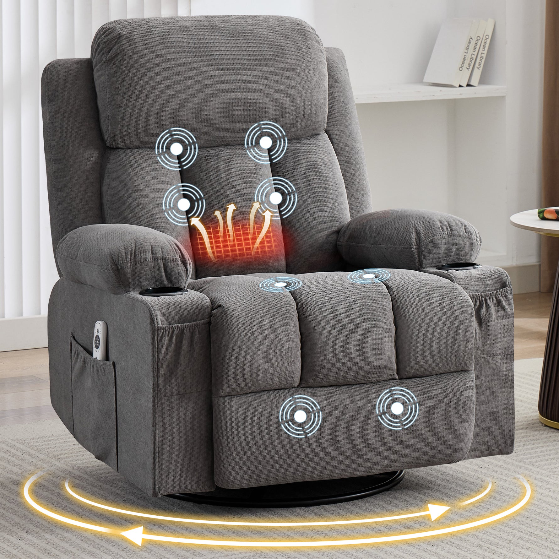Swivel Rocker Recliner Chair with Vibration Massage, Heat, USB Port and Cup Holderrs detail image 36