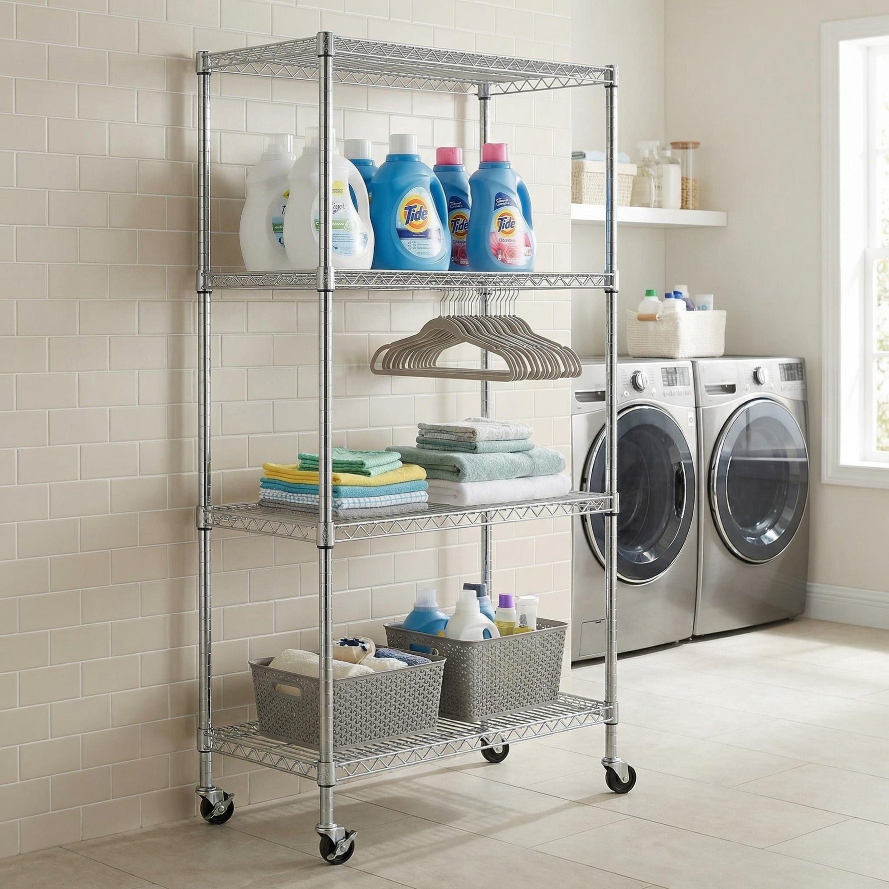 Heavy-Duty Adjustable Wire Shelving Unit with Wheels & Levelers for workshop, garage, storage, or utility use