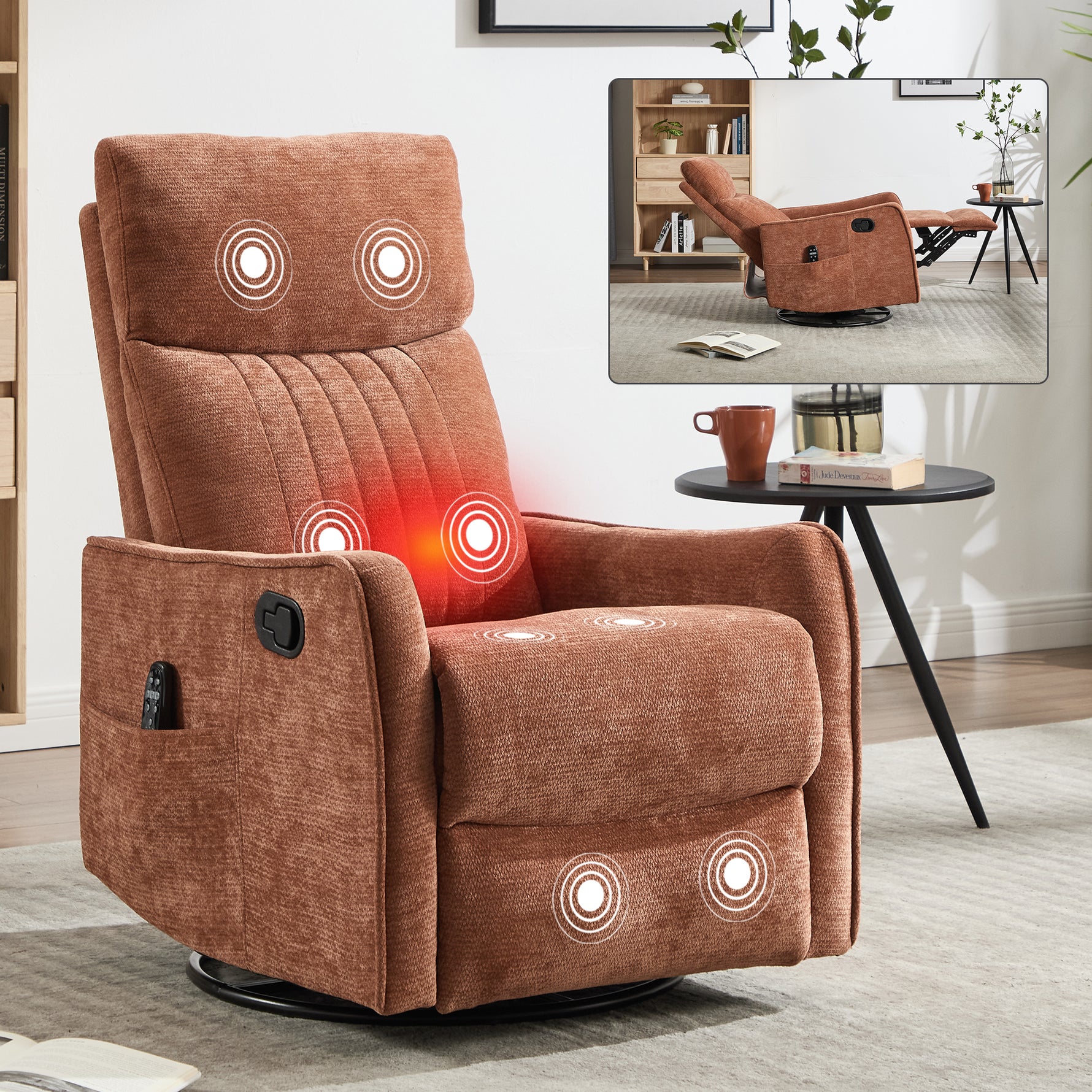 Heat Massage Manual Recliner Chair with Rocker and Swivel in Fabric for Living Room detail image 12