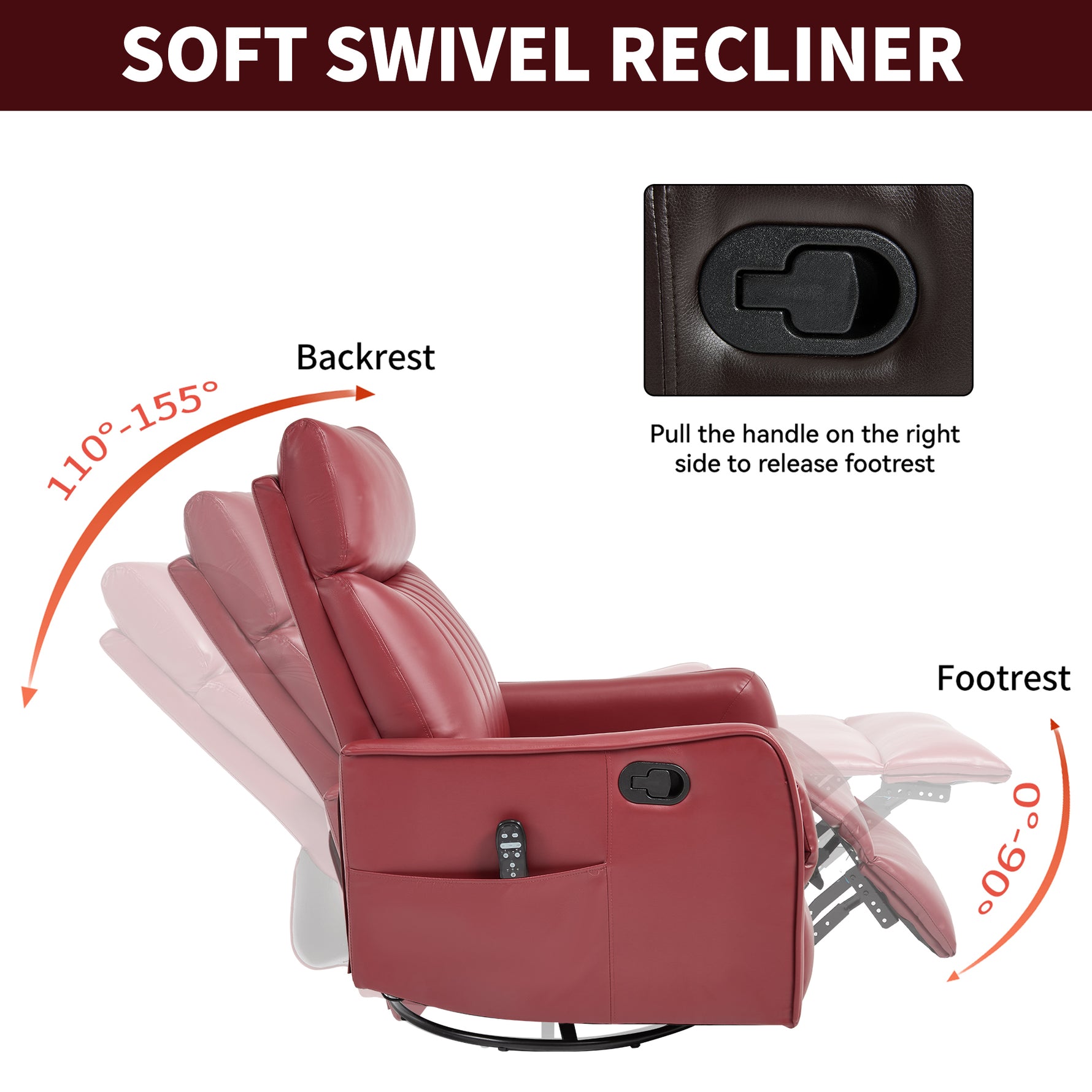 Faux Leather Heat & Massage Manual Rocker Swivel Recliner detail image 26