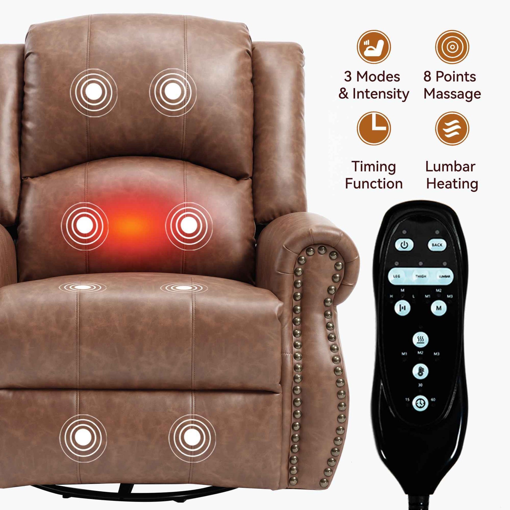 Heat Massage Manual Recliner Chair with Rocker and Swivel for Living Room detail image 4