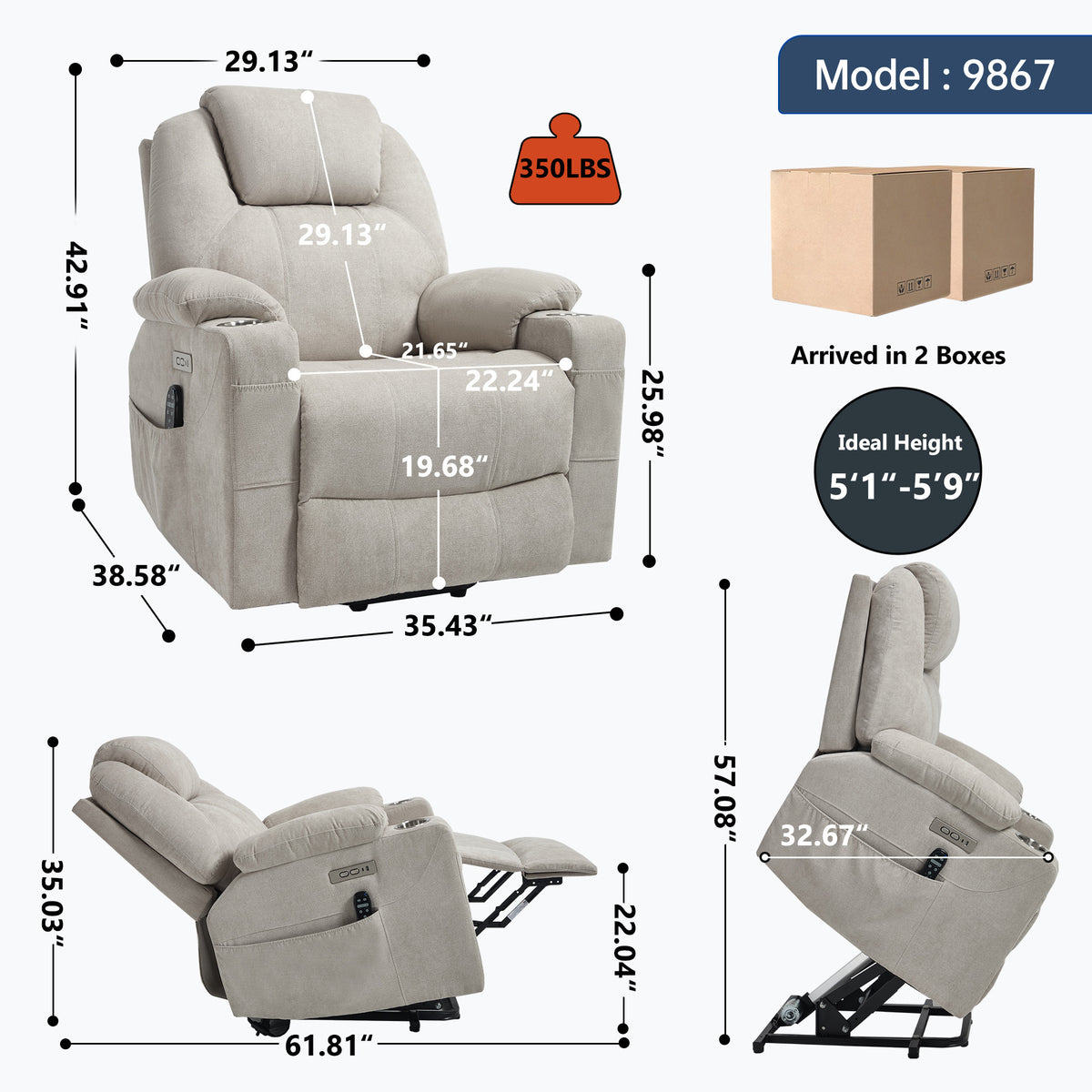 Dual-Motor Leather-Air Power Lift Recliner detail image 54