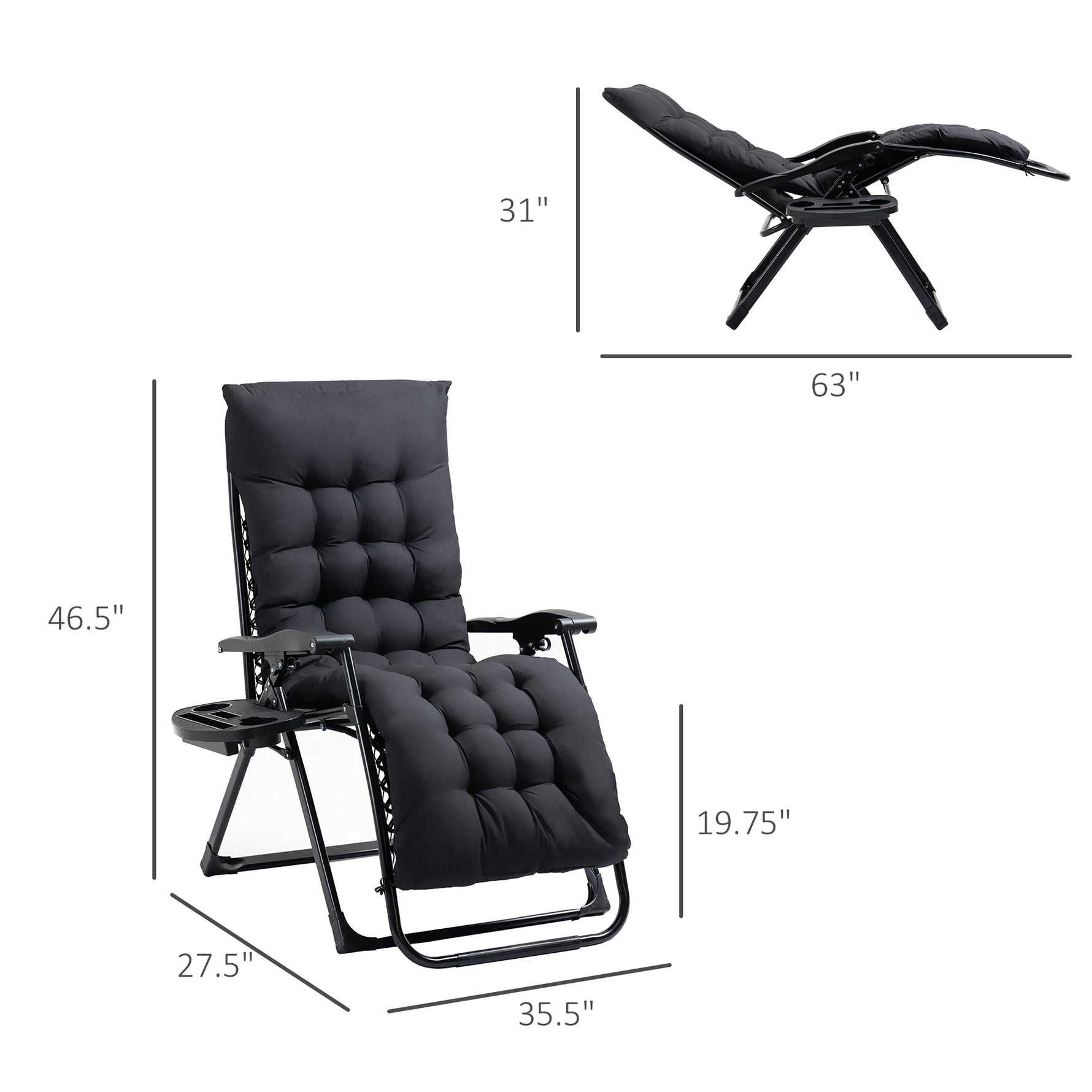 Outsunny Padded Zero Gravity Reclining Lounge Chair detail image 12