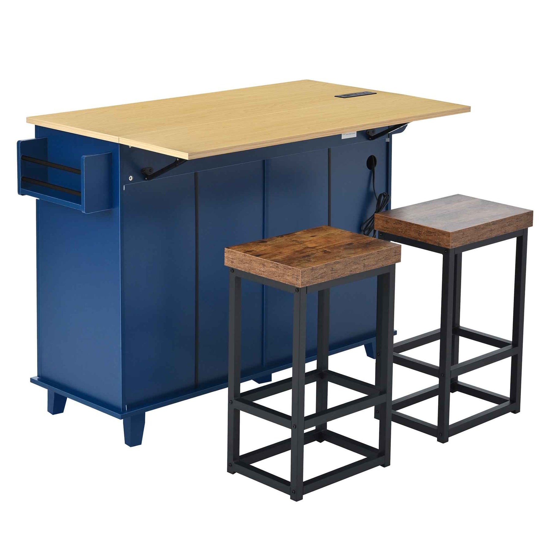 Farmhouse Kitchen Island with Drop Leaf, Power Outlet & 2 Seats product view 7