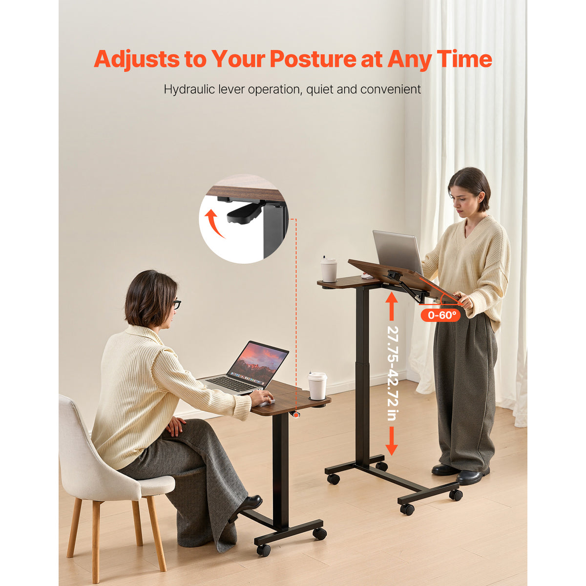 VEVOR Height Adjustable Rolling Overbed Laptop Desk mobile laptop workstation