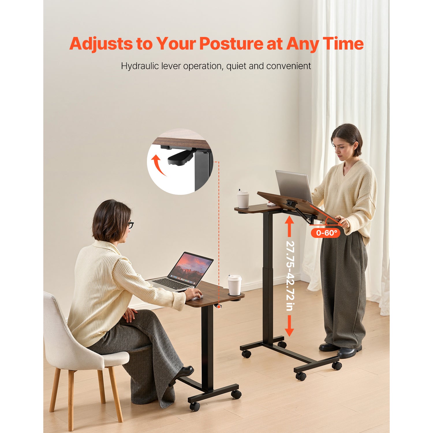 VEVOR Height Adjustable Rolling Overbed Laptop Desk mobile laptop workstation