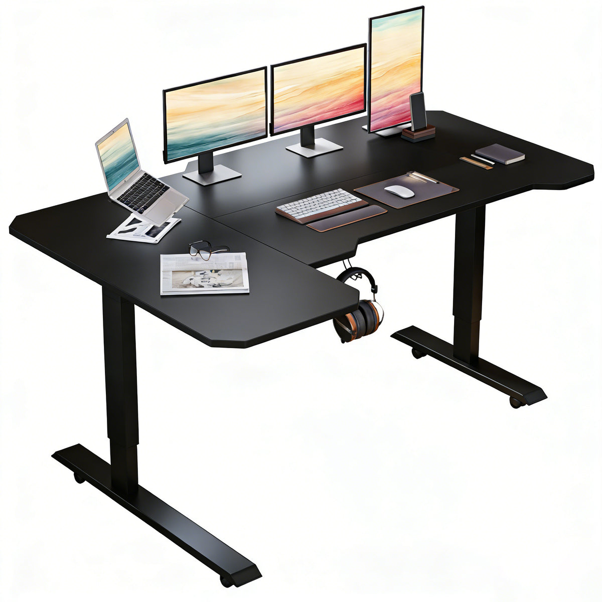 L-Shaped 59" Electric Standing Desk workspace desk setup