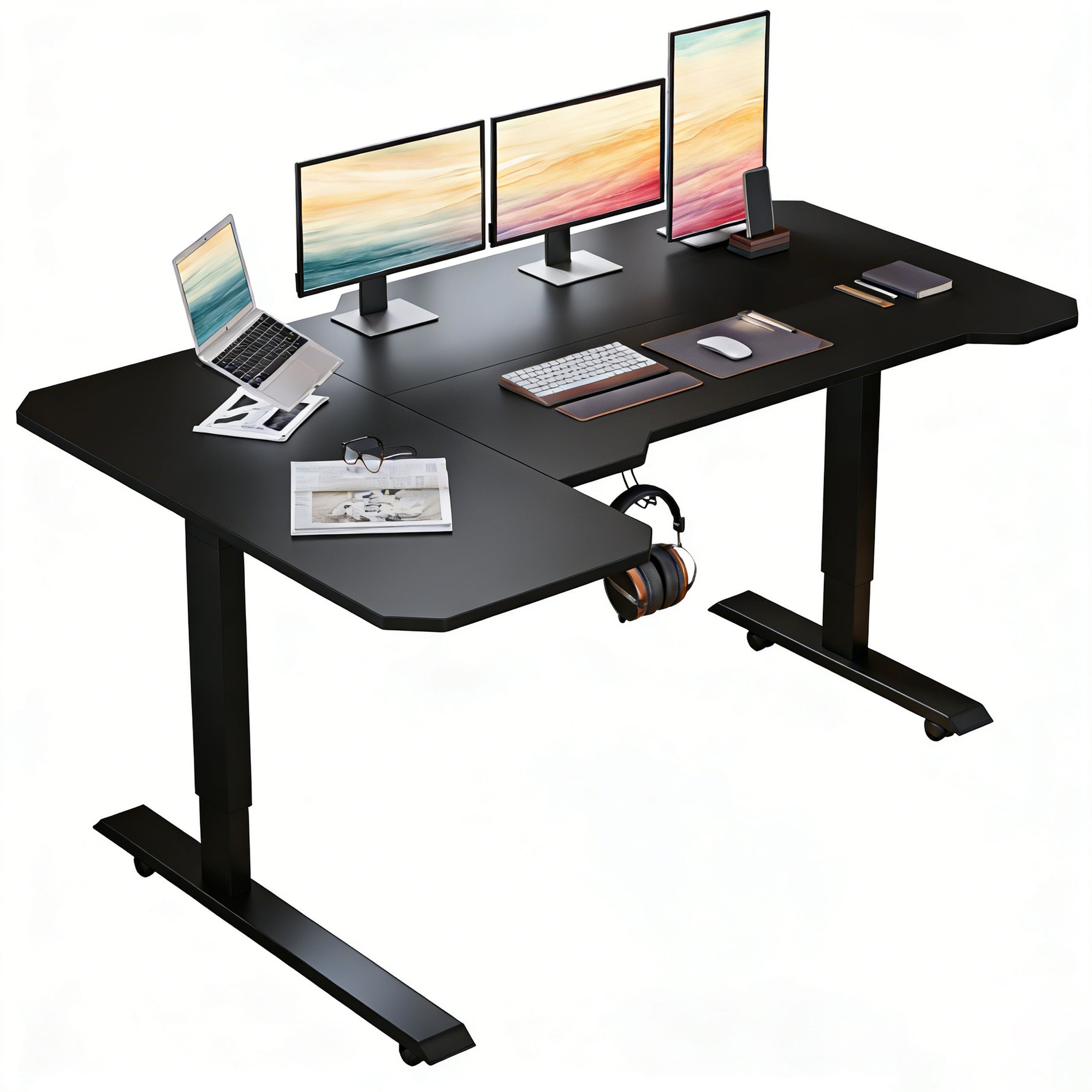 L-Shaped 59" Electric Standing Desk workspace desk setup
