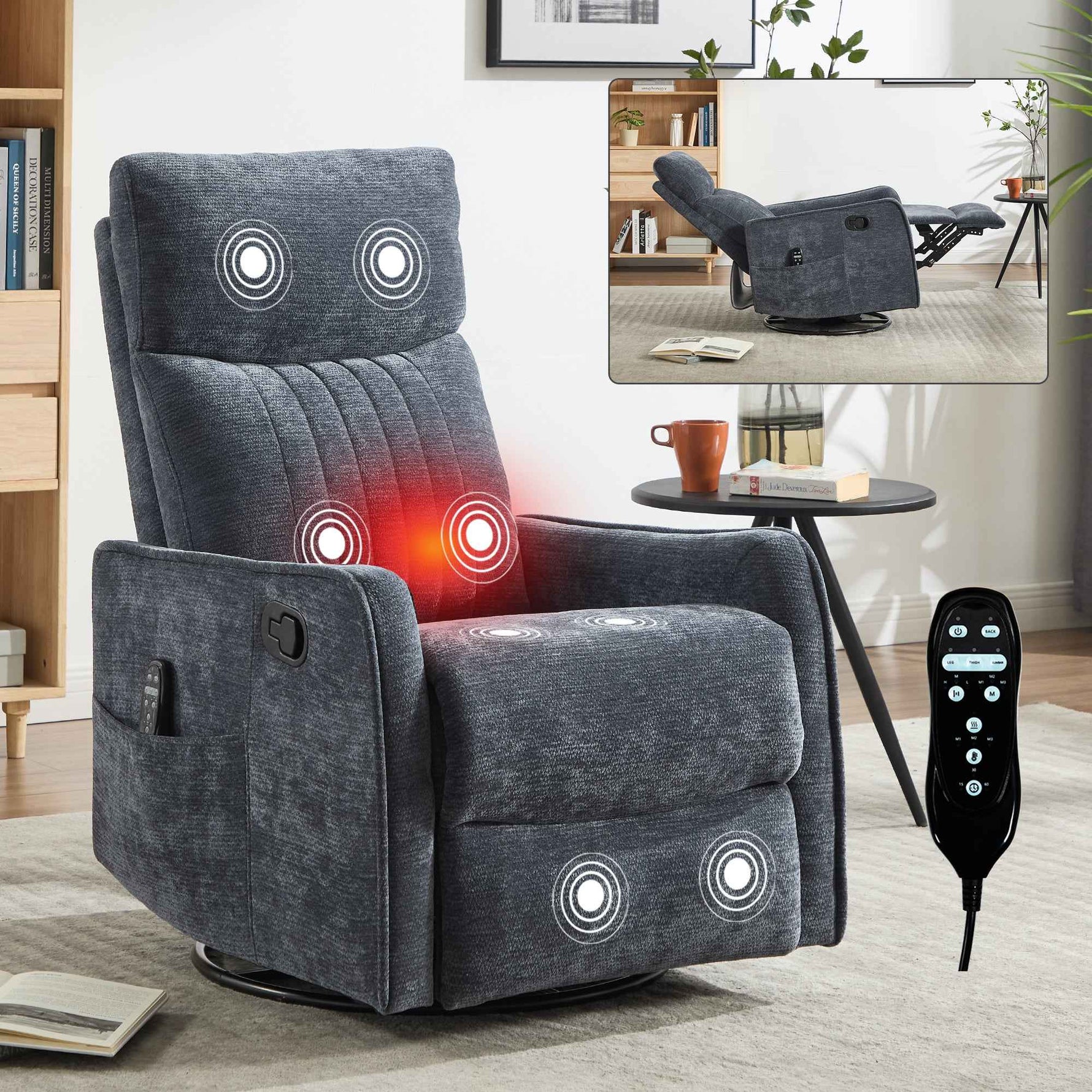 Heat Massage Manual Recliner Chair with Rocker and Swivel in Fabric for Living Room detail image 20