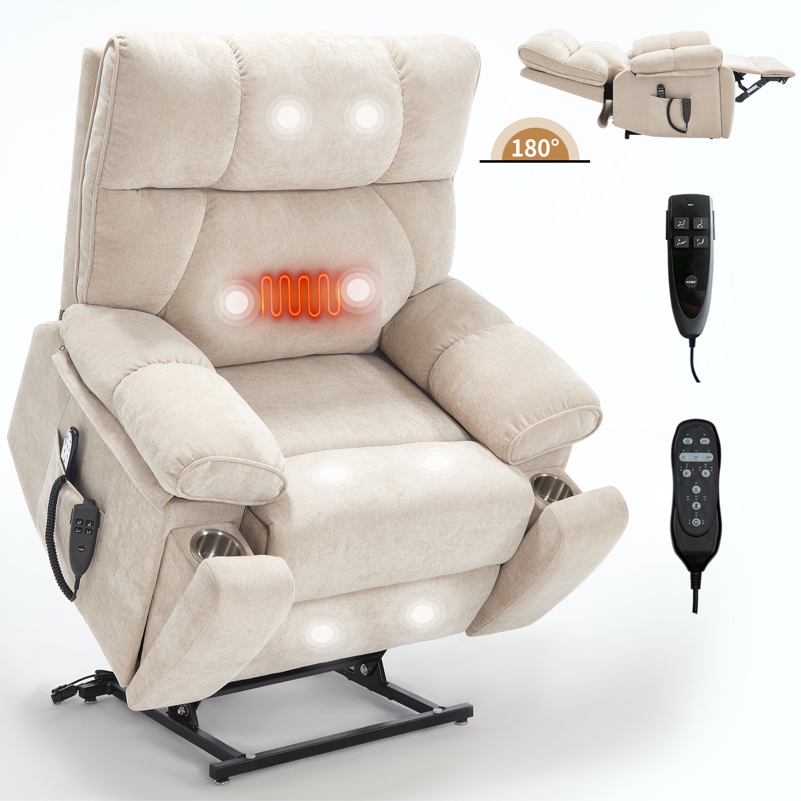 Dual-Motor Power Lift Recliner with Heat & Massage, 350 lb Capacity detail image 20