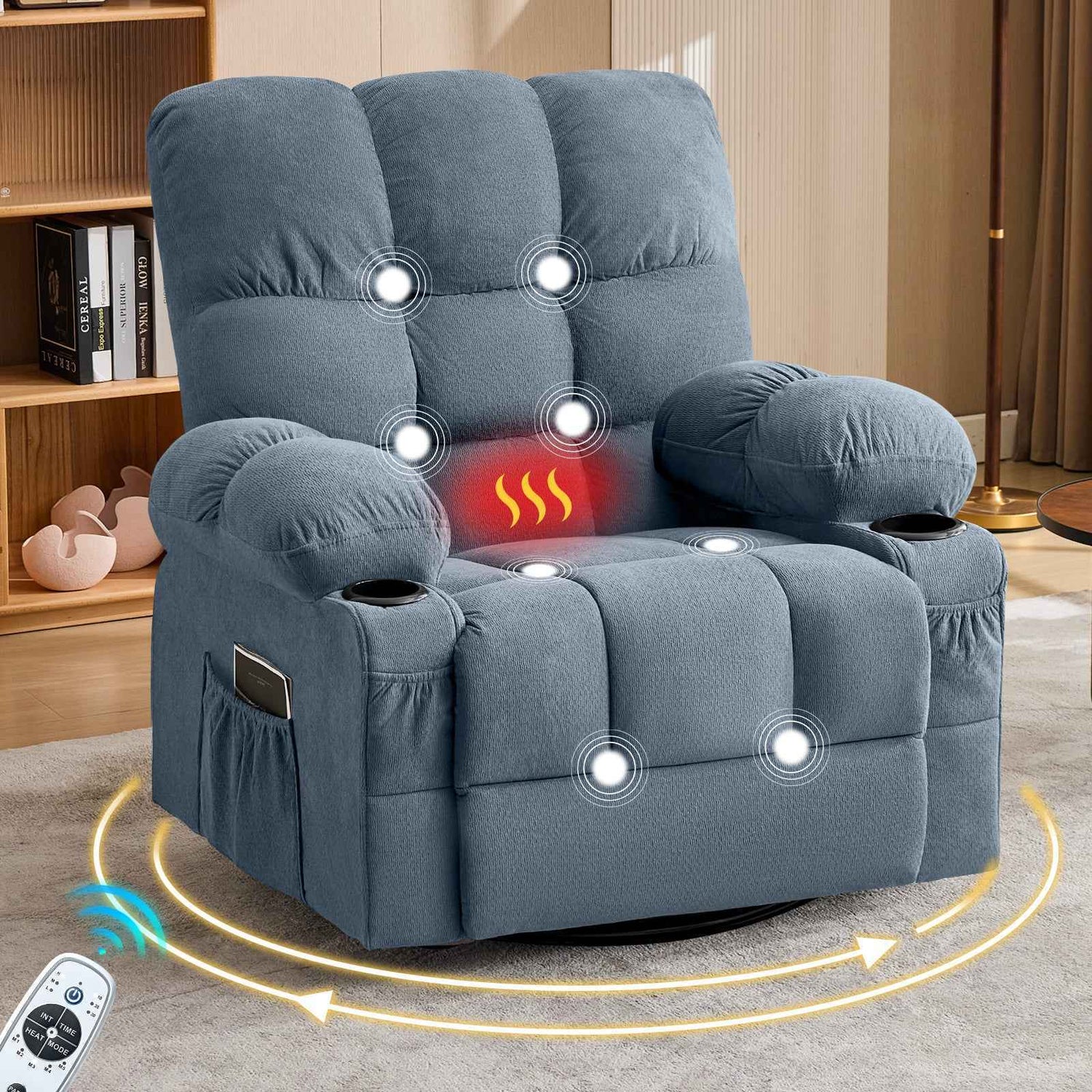 Massage Swivel Rocker Recliner Chair with Vibration, Lumbar Heating, Side Pocket product image