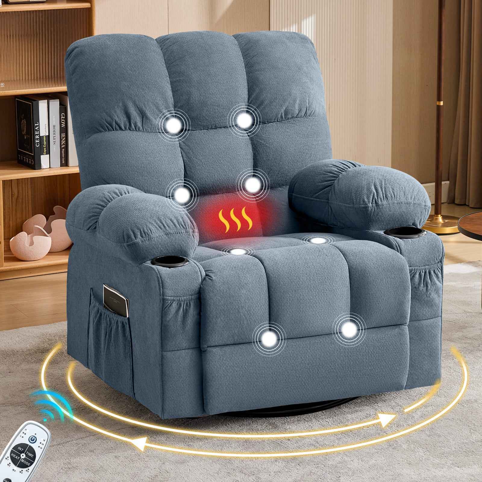 Massage Swivel Rocker Recliner Chair with Vibration, Lumbar Heating, Side Pocket product image