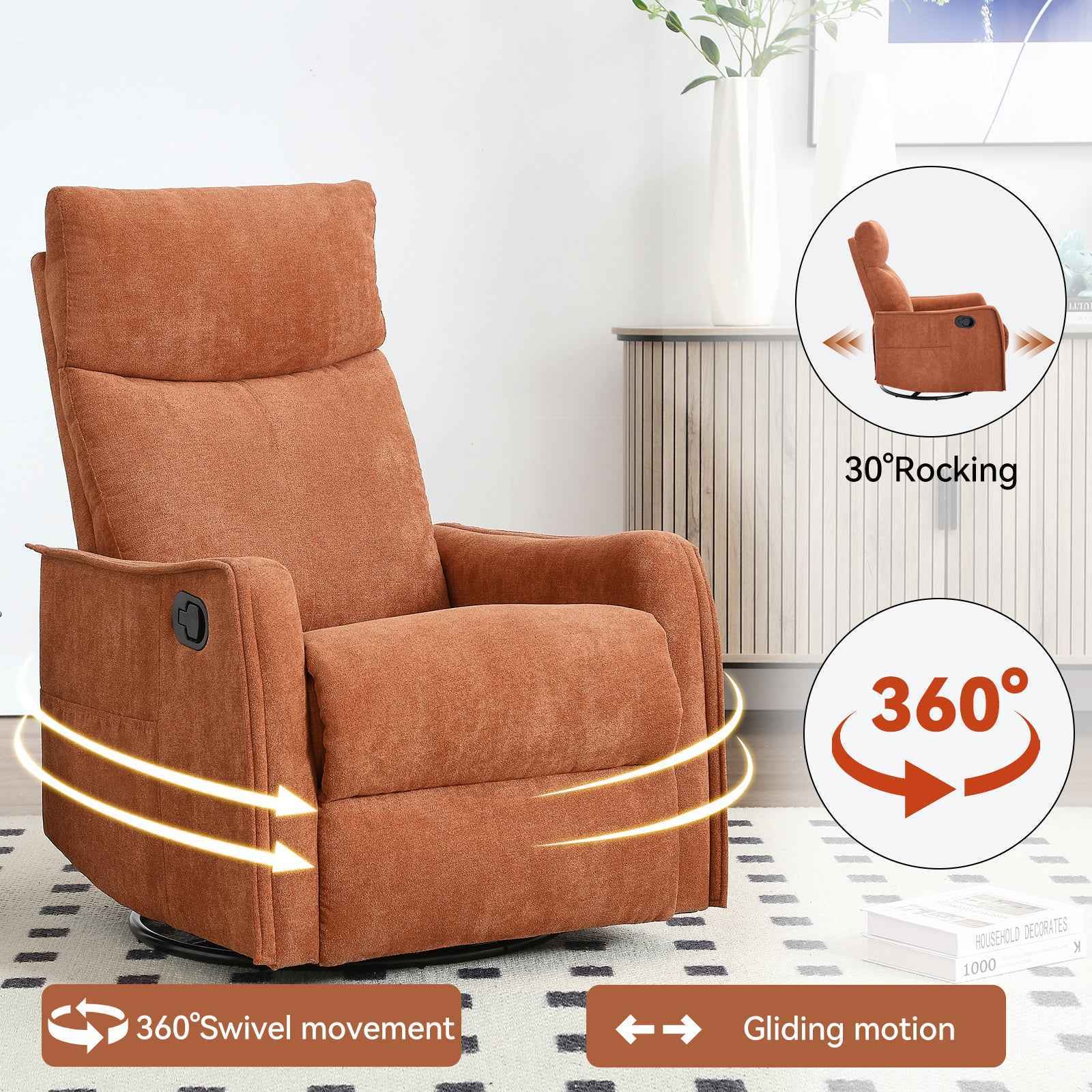 Heat Massage Manual Recliner Chair with Rocker and Swivel in Fabric for Living Room detail image 4
