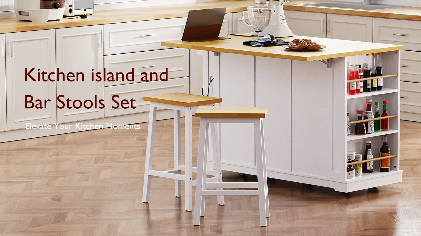 53 in. Farmhouse Kitchen Island with Power Outlet & Stools product view 147