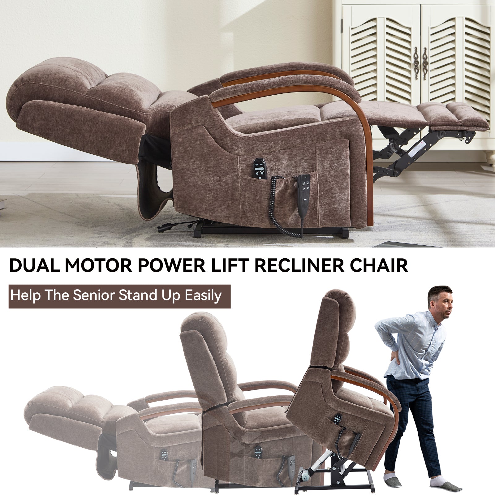 Power Chenille Lift Recliner Chair Dual Motor Infinite Position Up to 350 Pounds detail image 28
