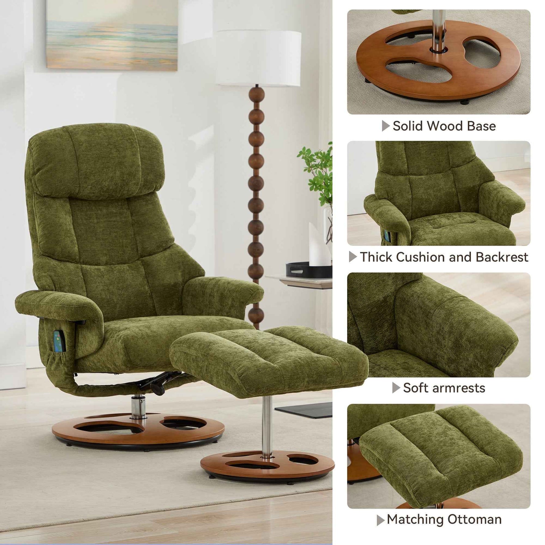 Ergonomic Recliner Chair with Ottoman - 360° Swivel Massage Lounge detail image 23