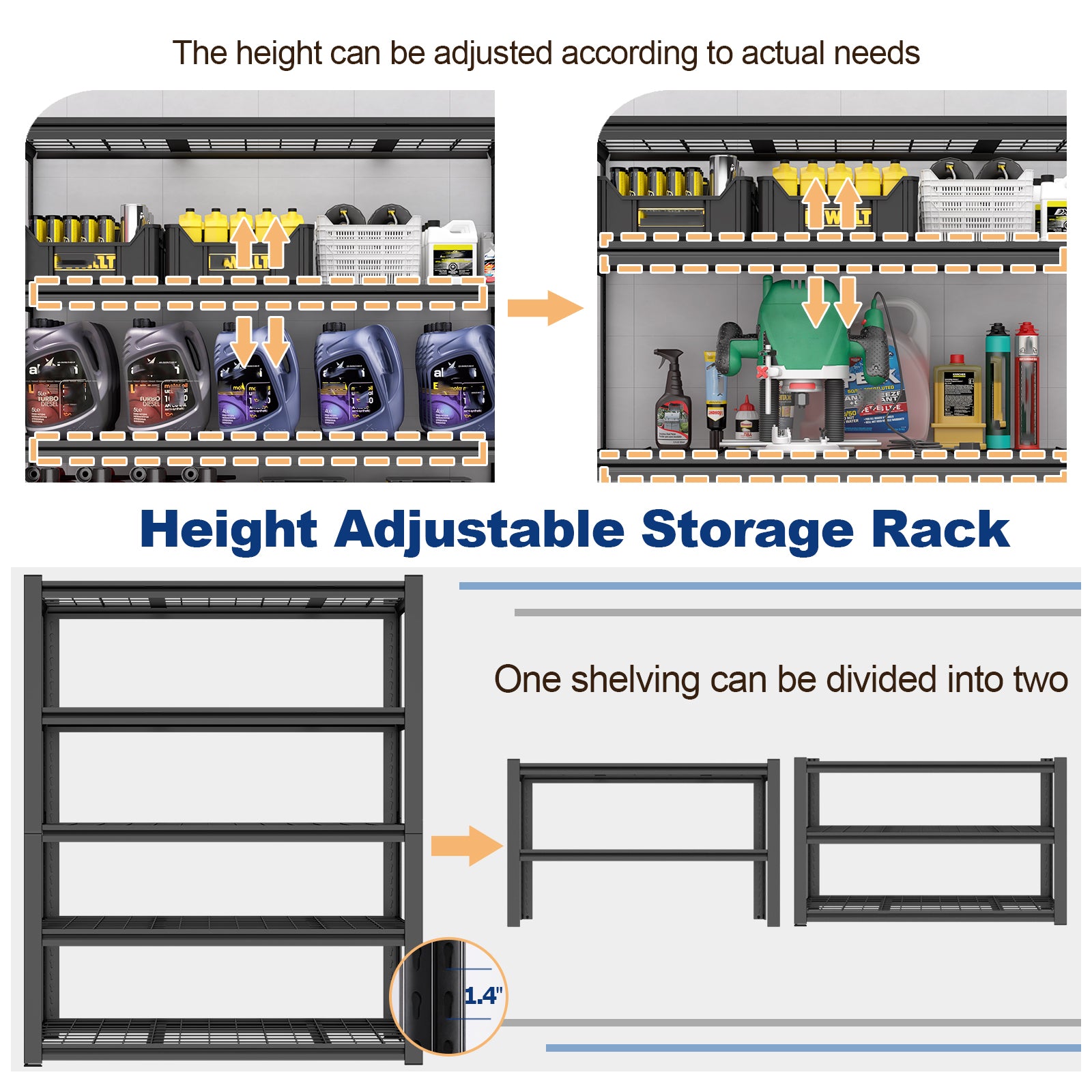 59" Heavy-Duty Metal Garage Storage Rack for workshop, garage, storage, or utility use
