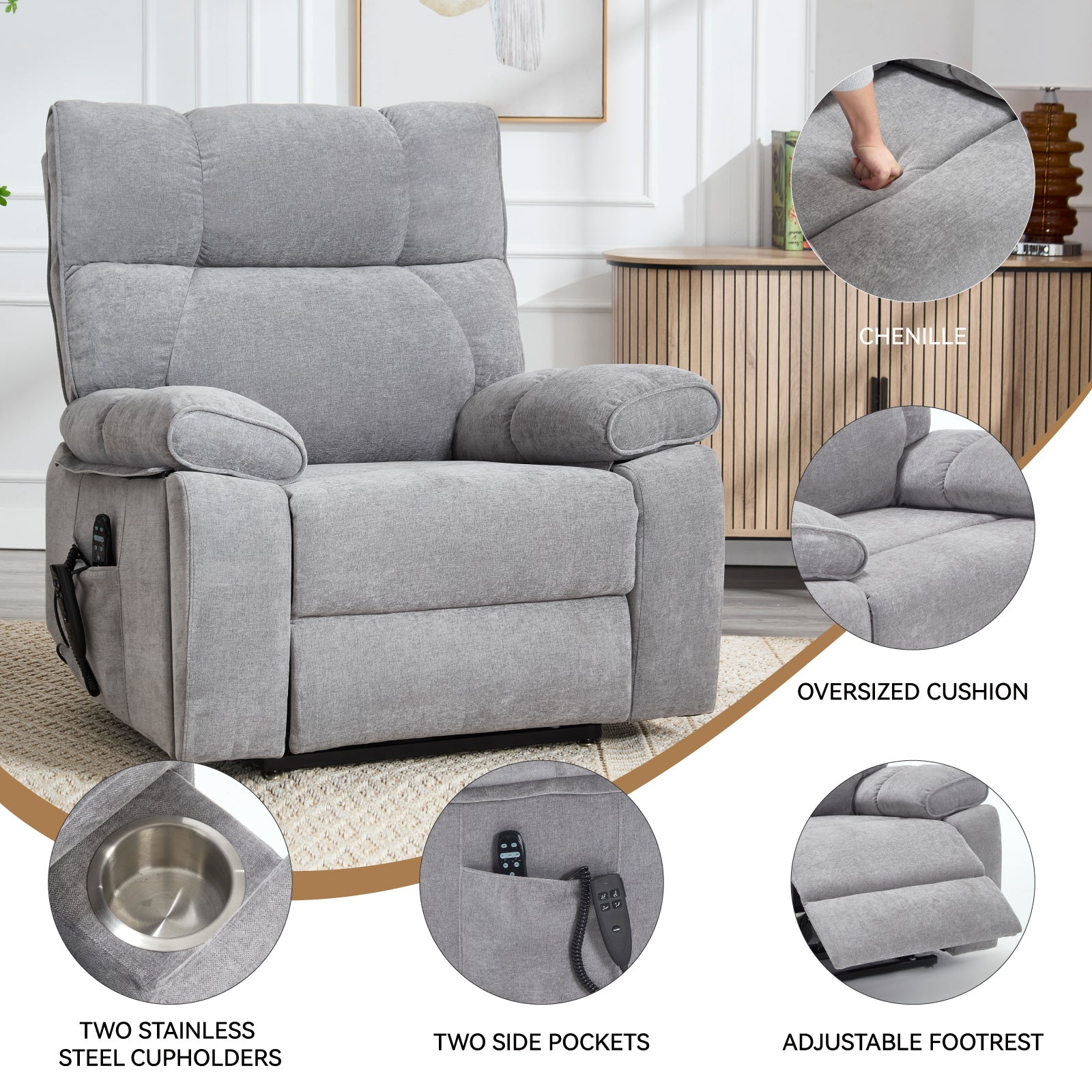Dual-Motor Power Lift Recliner with Heat & Massage, 350 lb Capacity detail image 137