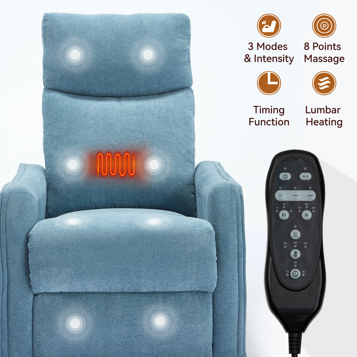 Heat Massage Manual Recliner Chair with Rocker and Swivel in Fabric for Living Room detail image 27