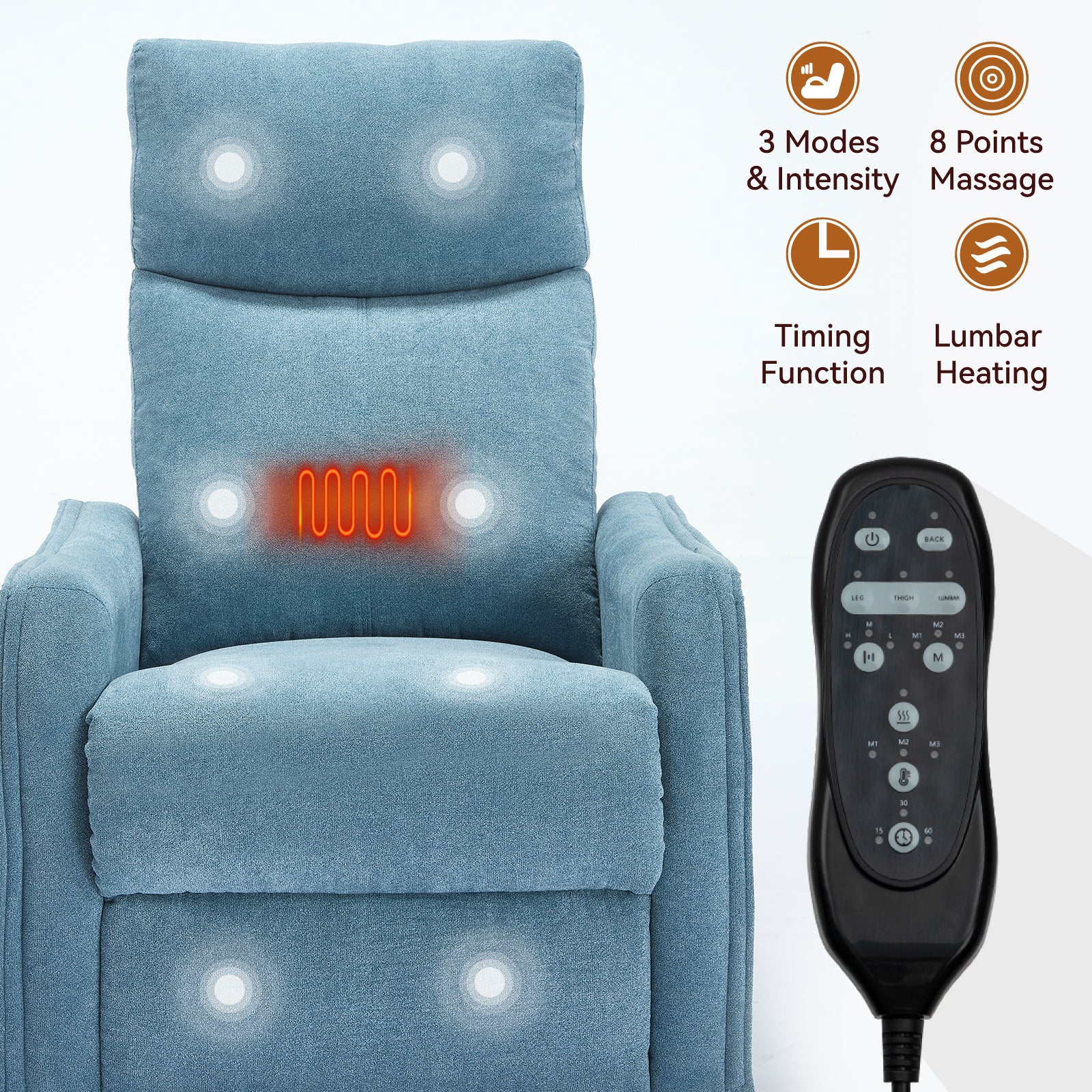 Heat Massage Manual Recliner Chair with Rocker and Swivel in Fabric for Living Room detail image 27