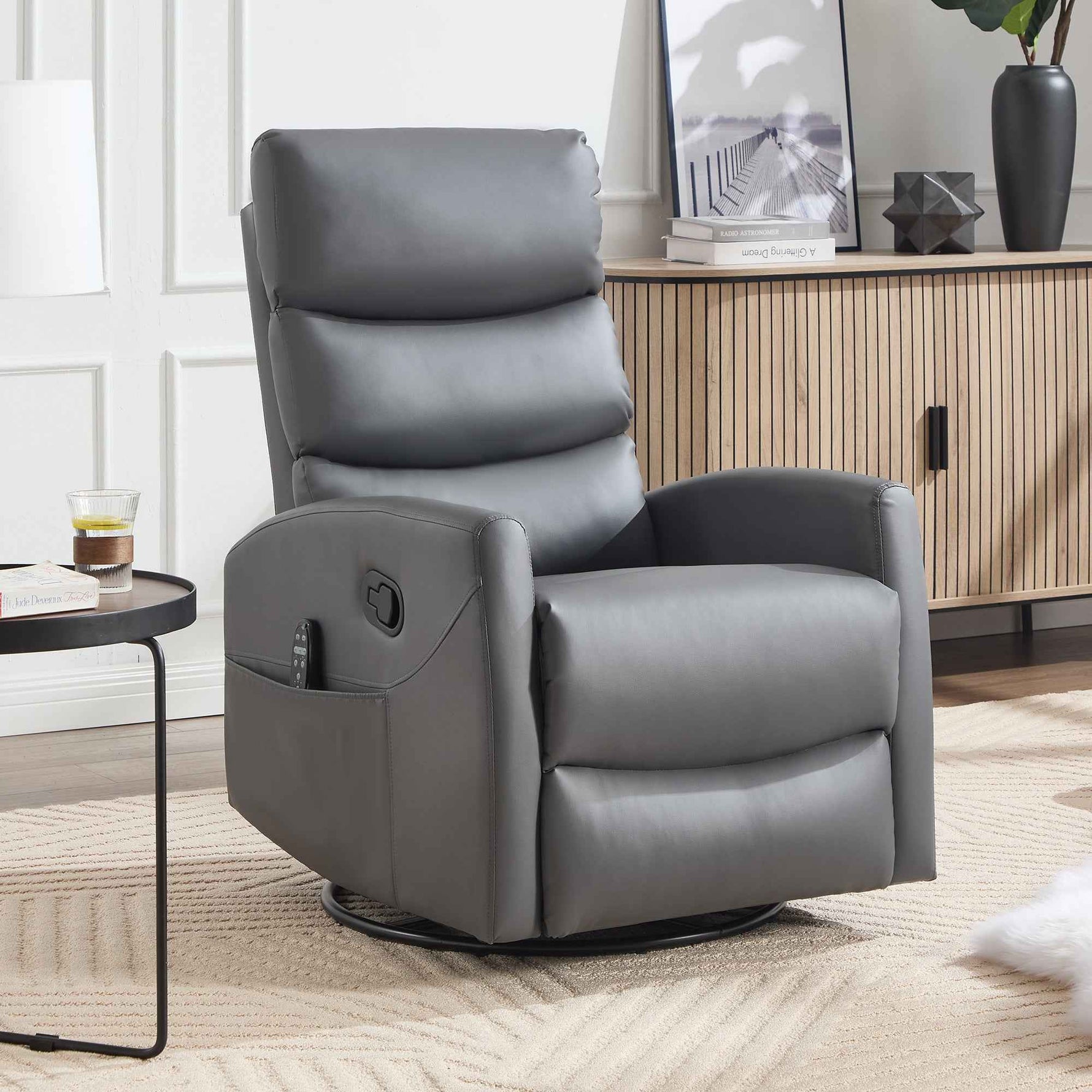 Heat Massage Manual Recliner Chair with Rocker and Swivel in Faux Leather for Living Room product image