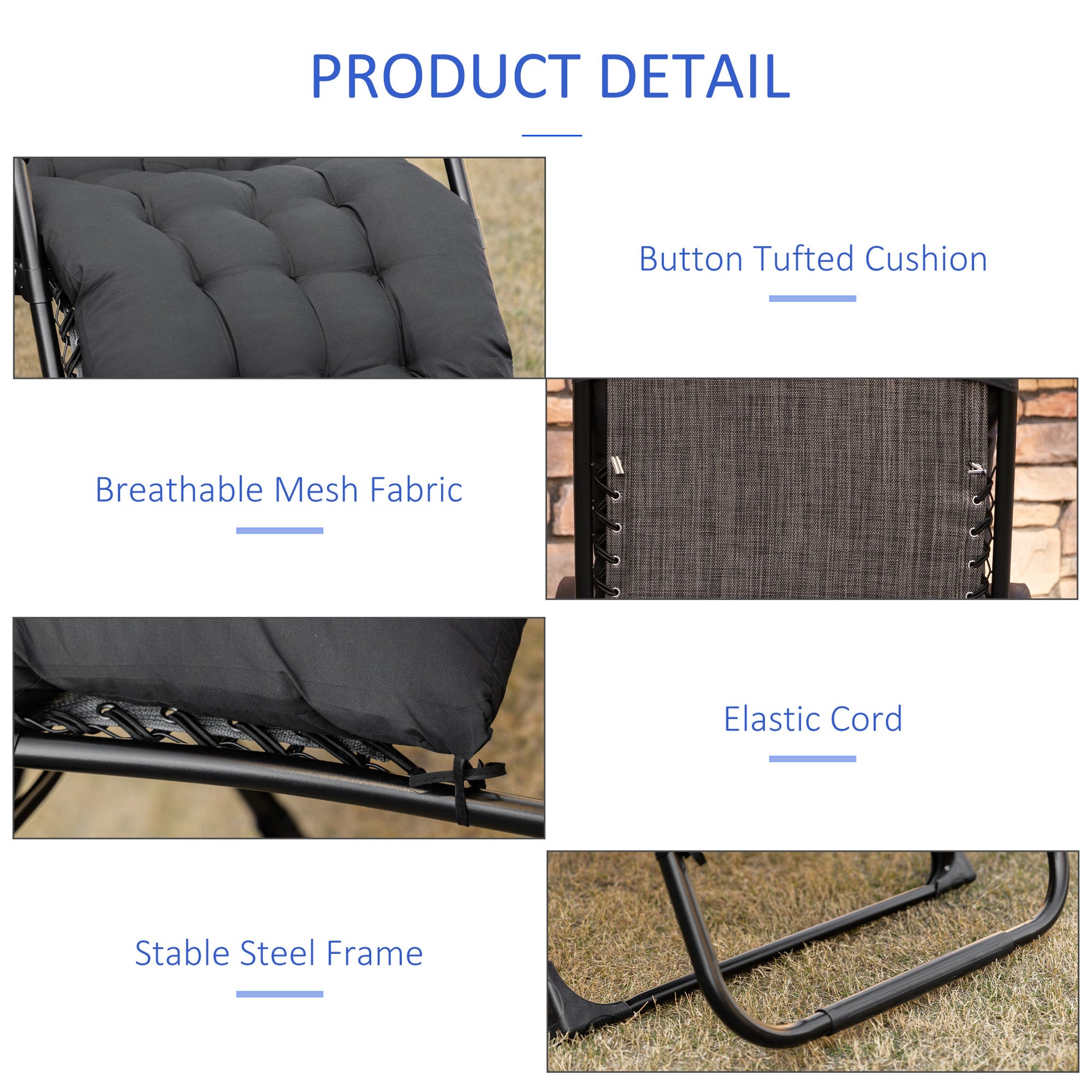 Outsunny Padded Zero Gravity Reclining Lounge Chair detail image 16