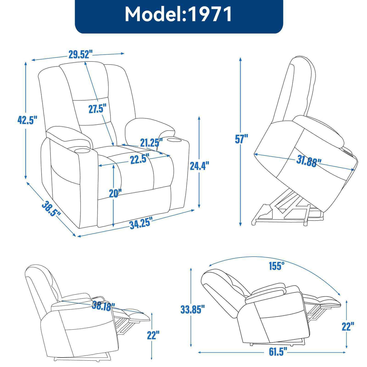 Large Dual-Motor Power Lift Heat & Massage Recliner detail image 3