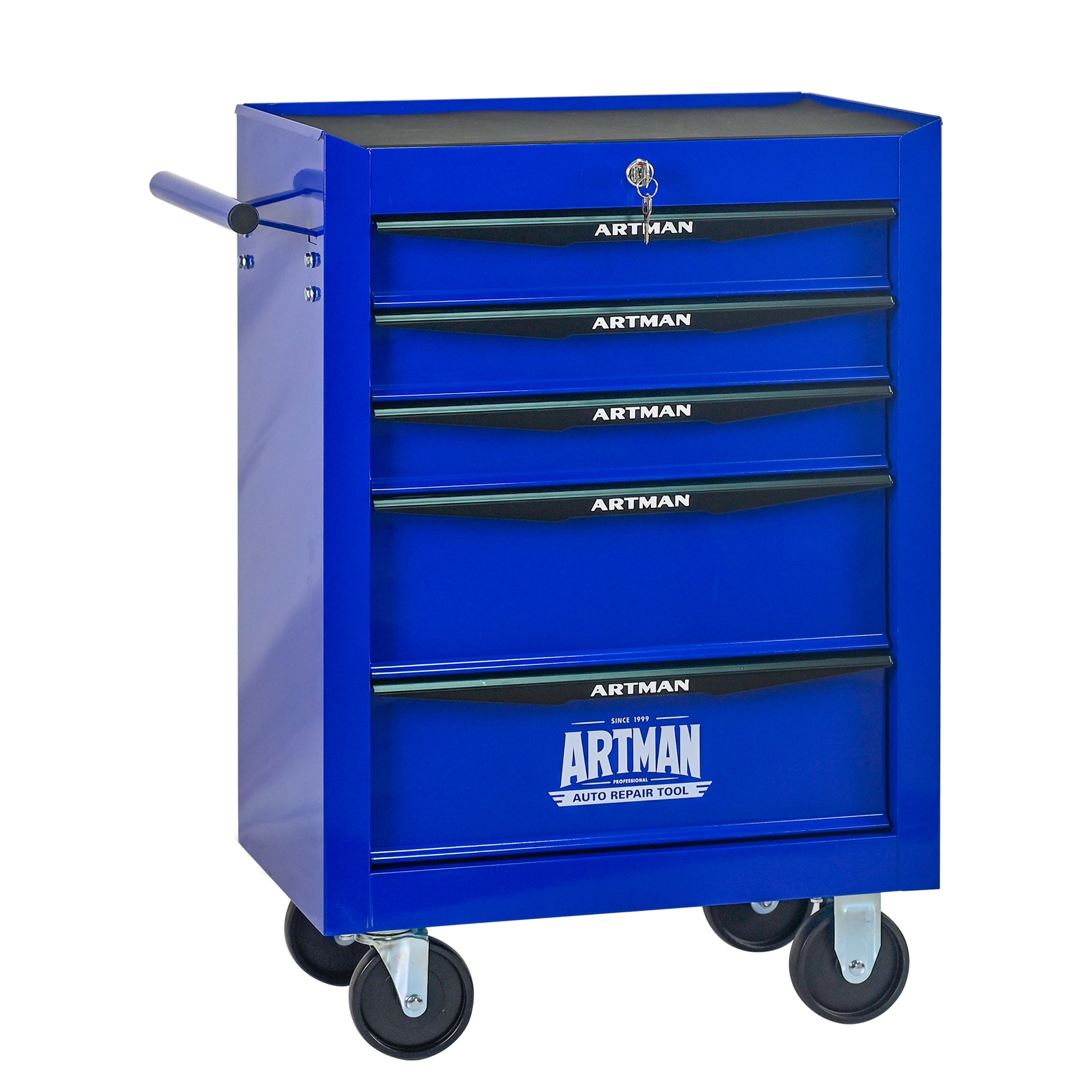 Rolling 5-Drawer Steel Tool Chest with Stainless Steel Top for workshop, garage, storage, or utility use
