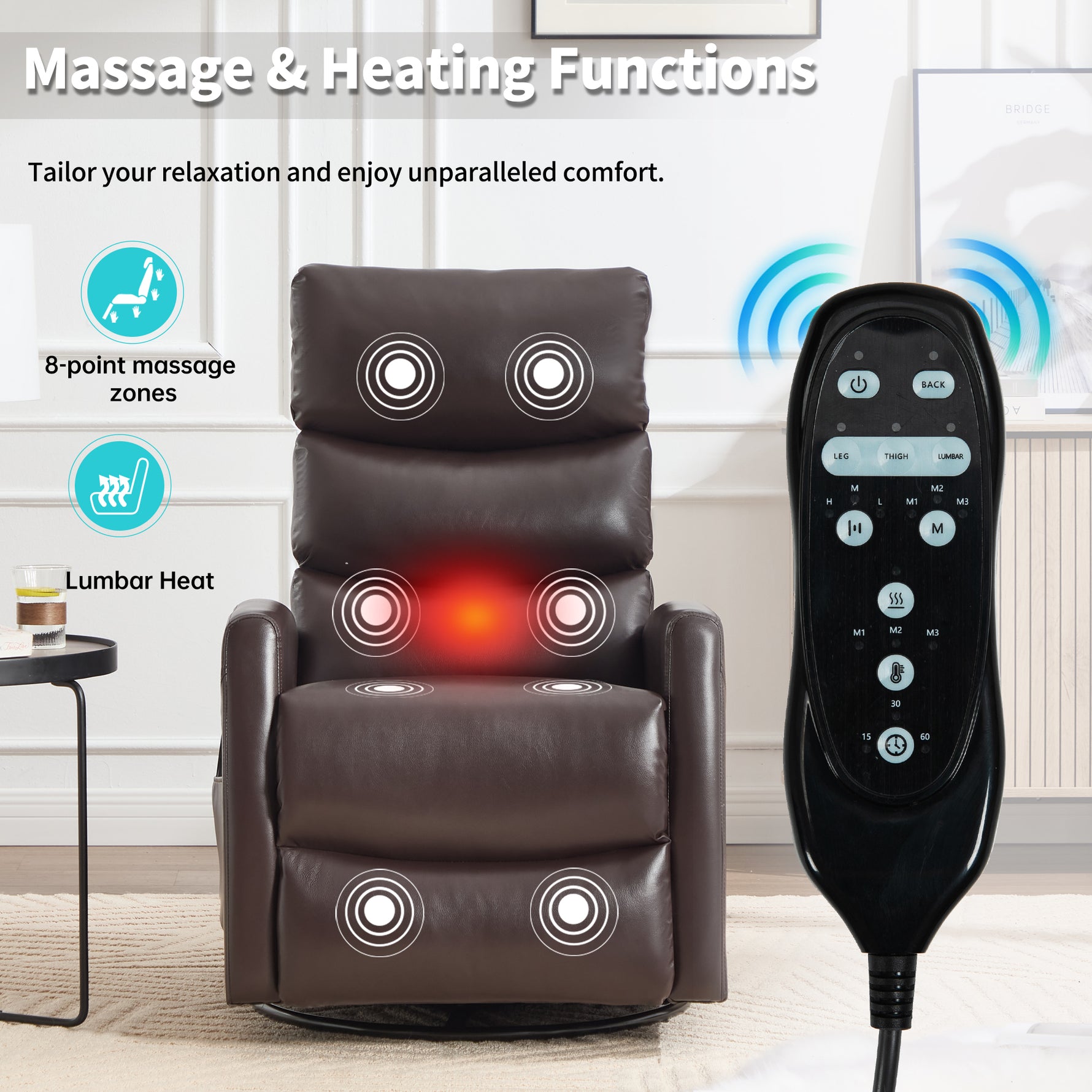Heat Massage Manual Recliner Chair with Rocker and Swivel in Fabric for Living Room detail image 18