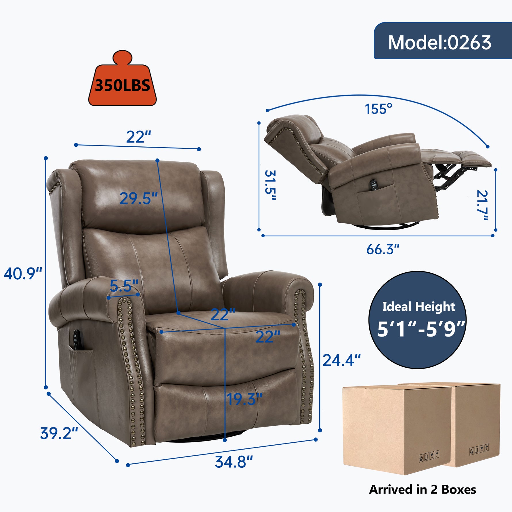 Heat Massage Manual Recliner Chair with Rocker and Swivel for Living Room detail image 120