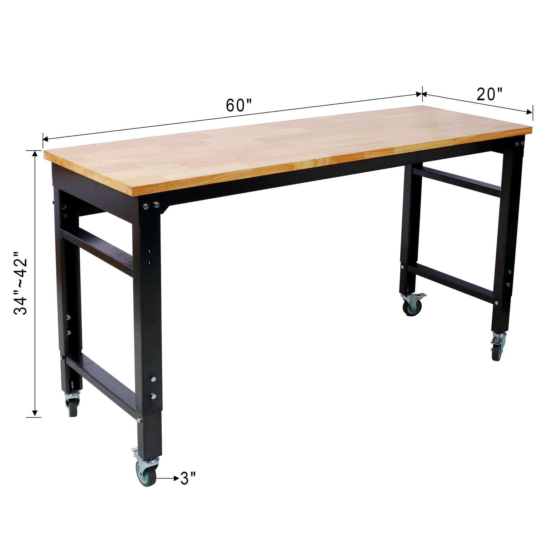 60" Rolling Adjustable Workbench, Black Hammertone workshop project bench