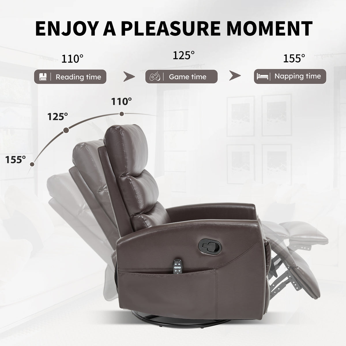 Heat Massage Manual Recliner Chair with Rocker and Swivel in Fabric for Living Room detail image 20