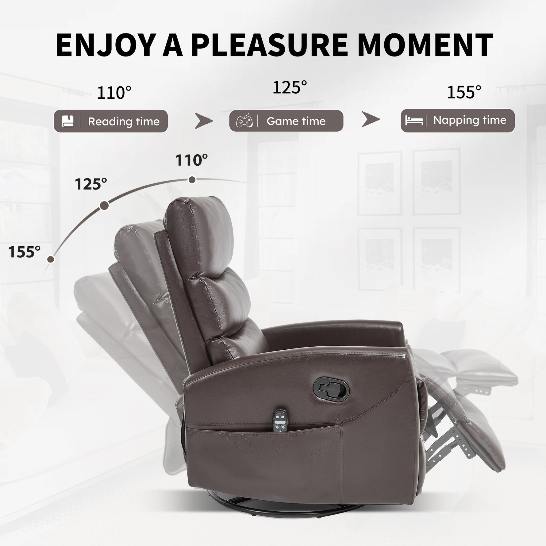 Heat Massage Manual Recliner Chair with Rocker and Swivel in Fabric for Living Room detail image 20