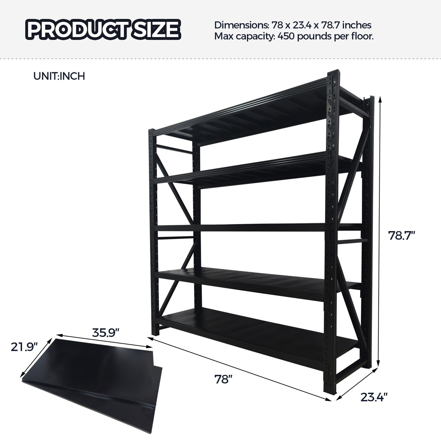 5-Tier Heavy Duty Garage Shelving Unit, Adjustable Metal Storage Rack for workshop, garage, storage, or utility use