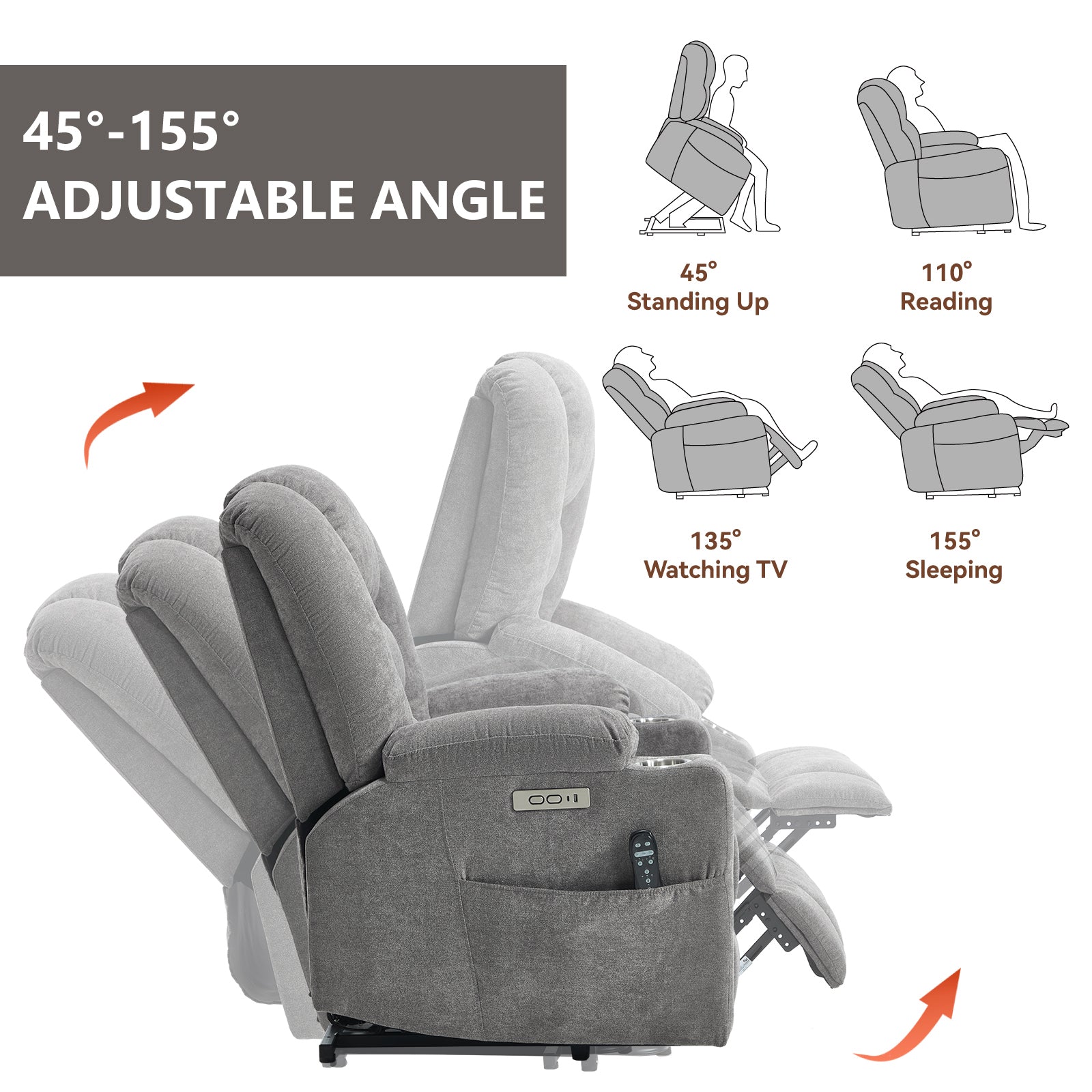 Large Dual-Motor Power Lift Heat & Massage Recliner detail image 24